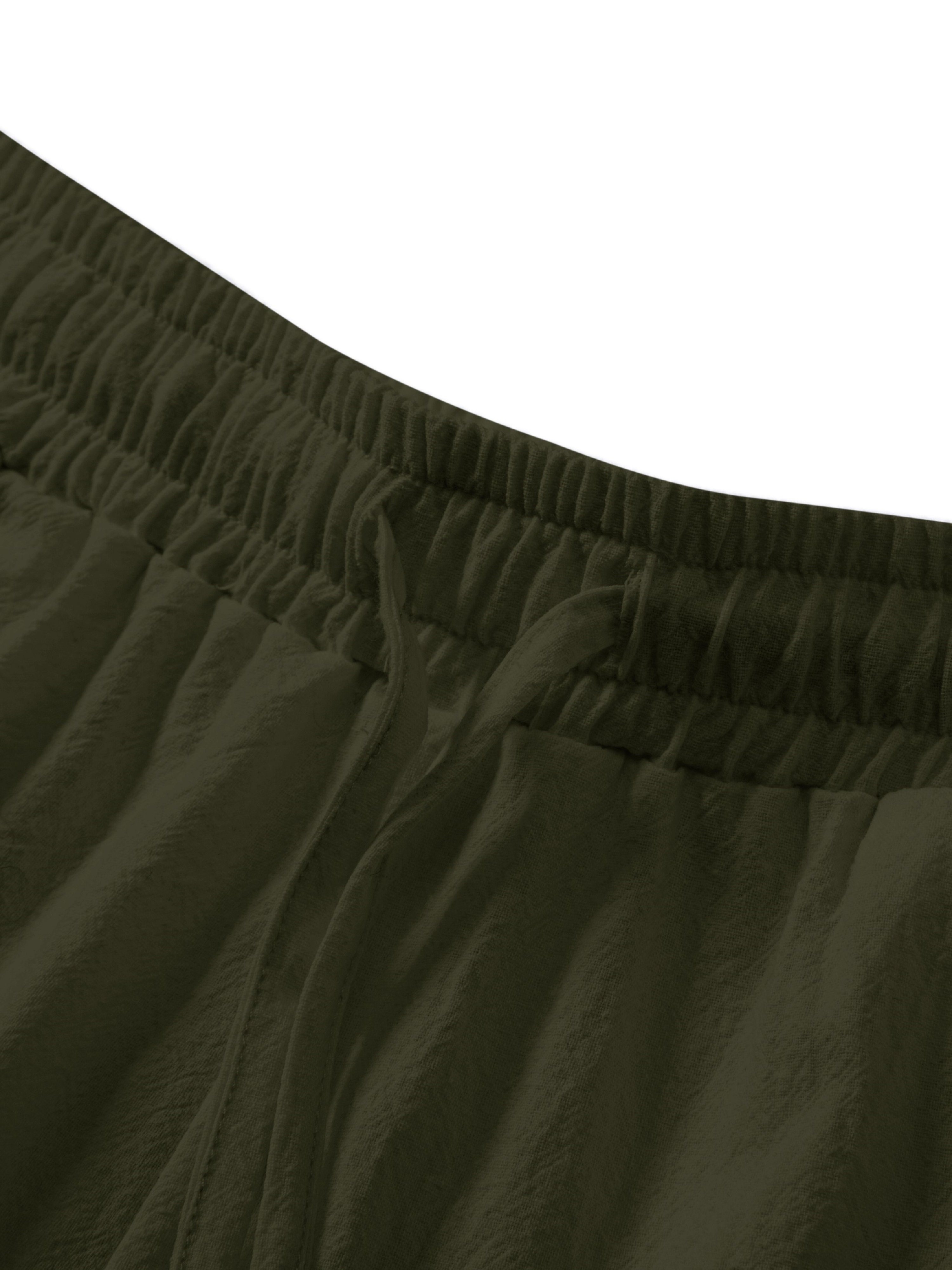 Mens Green Solid Drawstring Pants