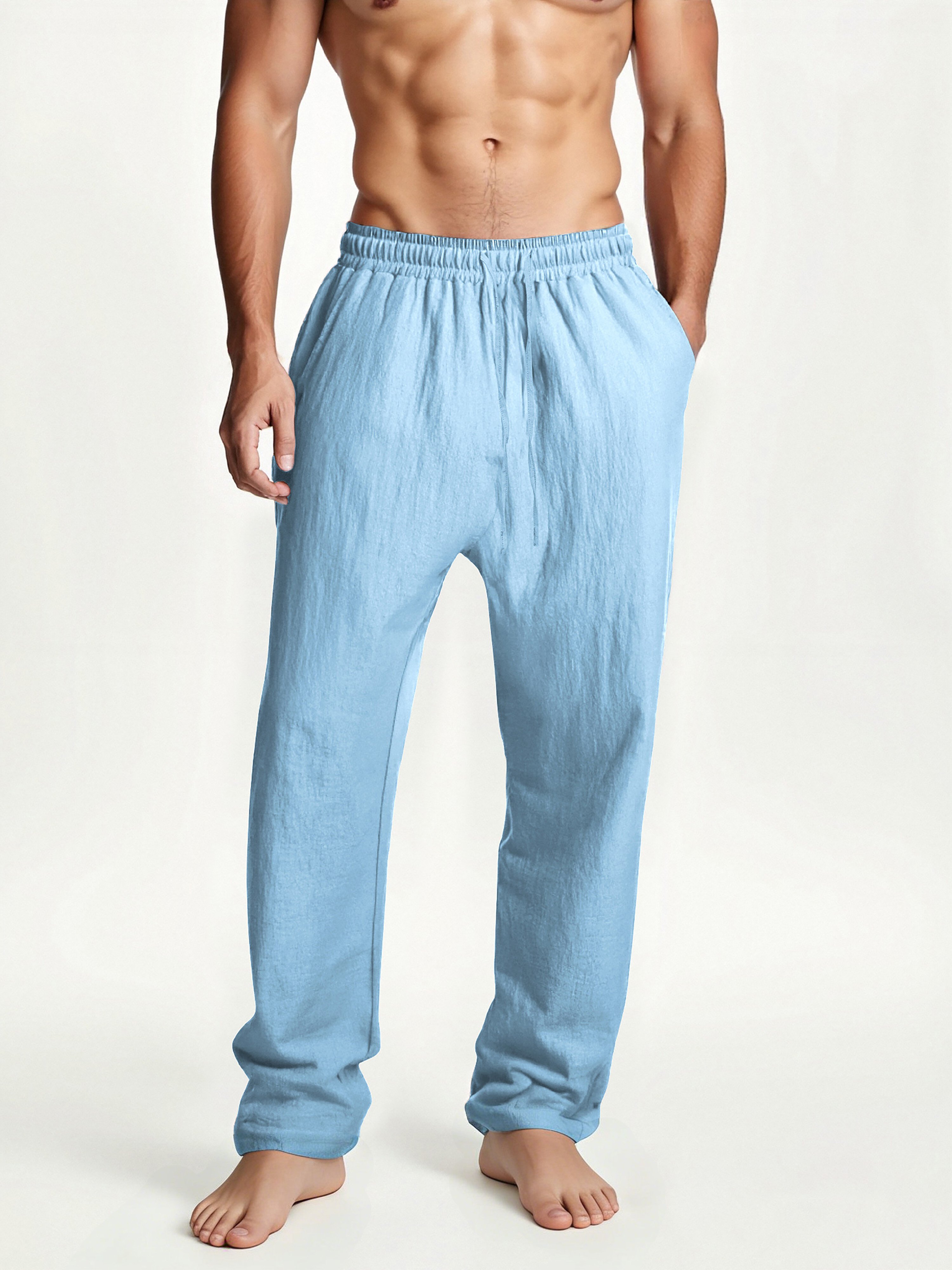Mens Casual Solid Pants with Pockets