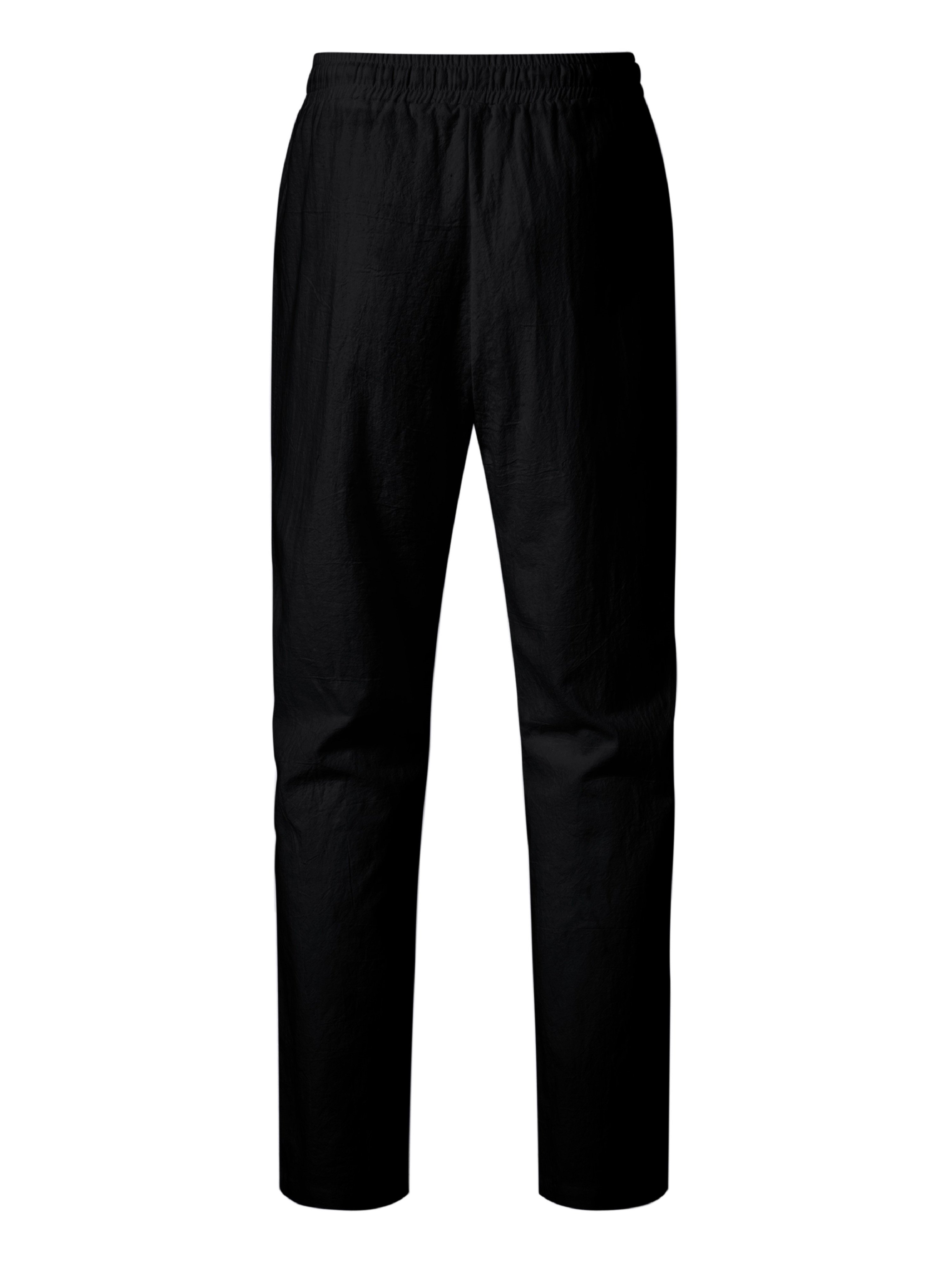 Mens Black Solid Drawstring Pants