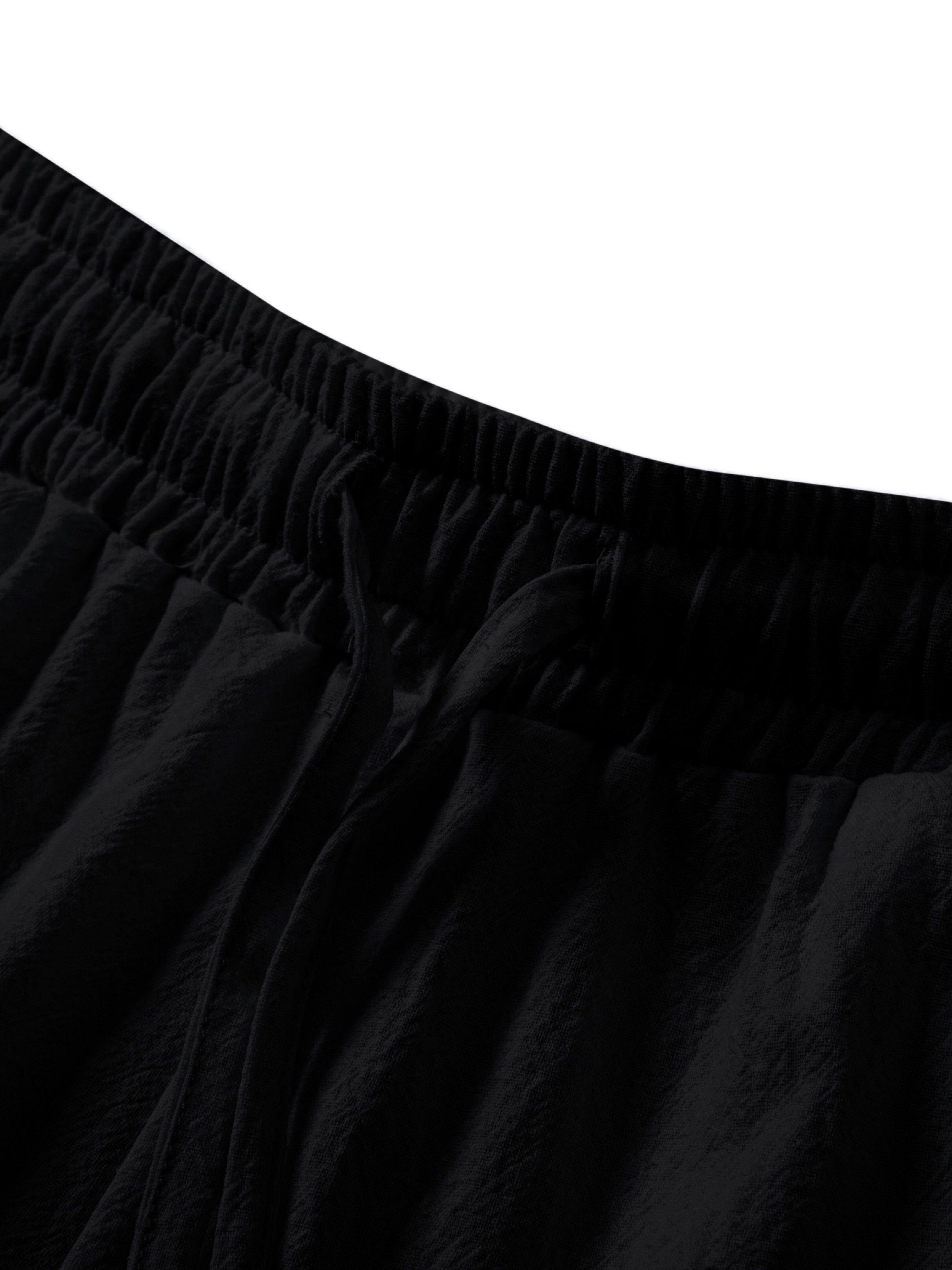 Mens Black Solid Drawstring Pants
