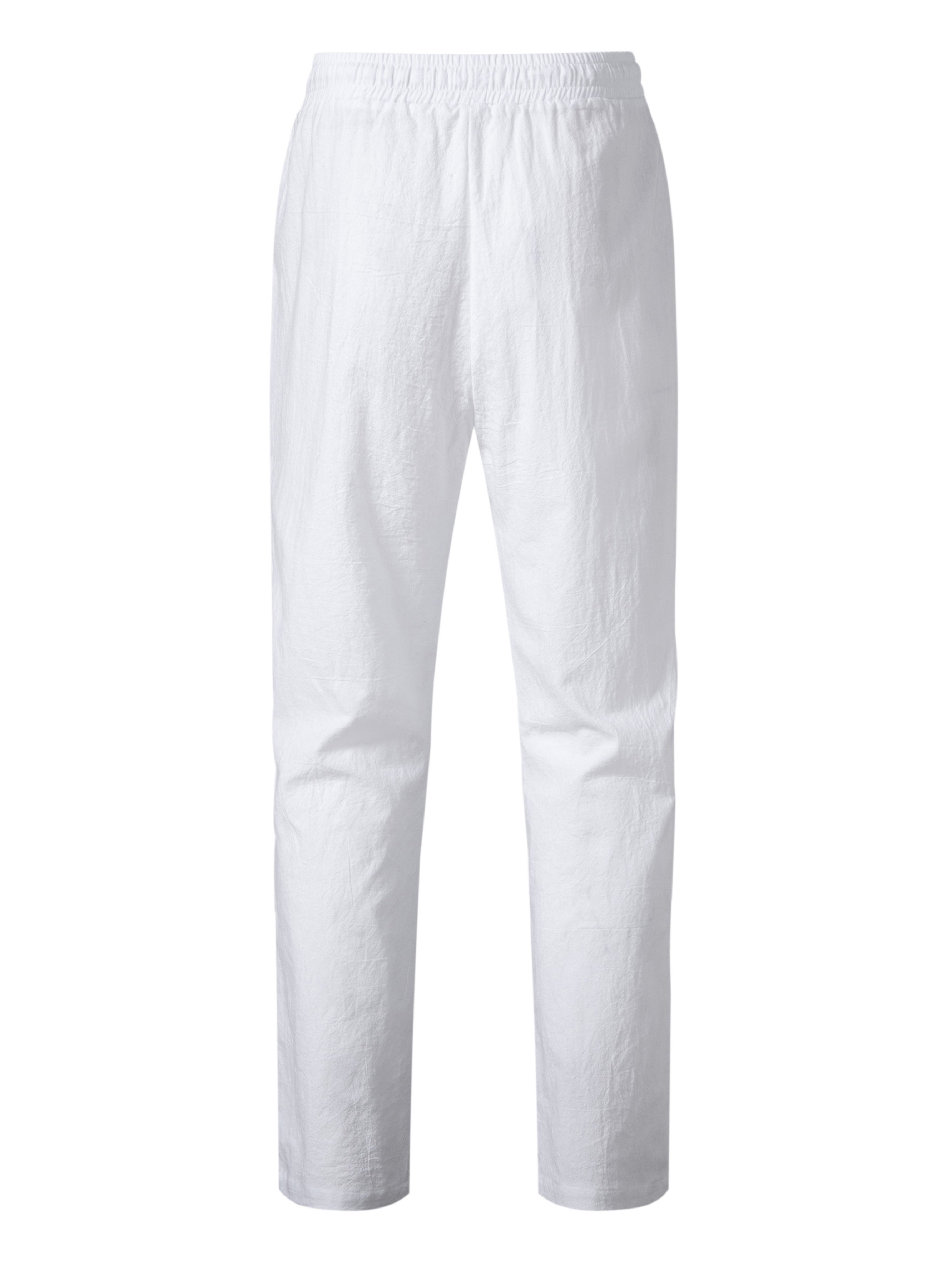 Mens White Solid Drawstring Pants