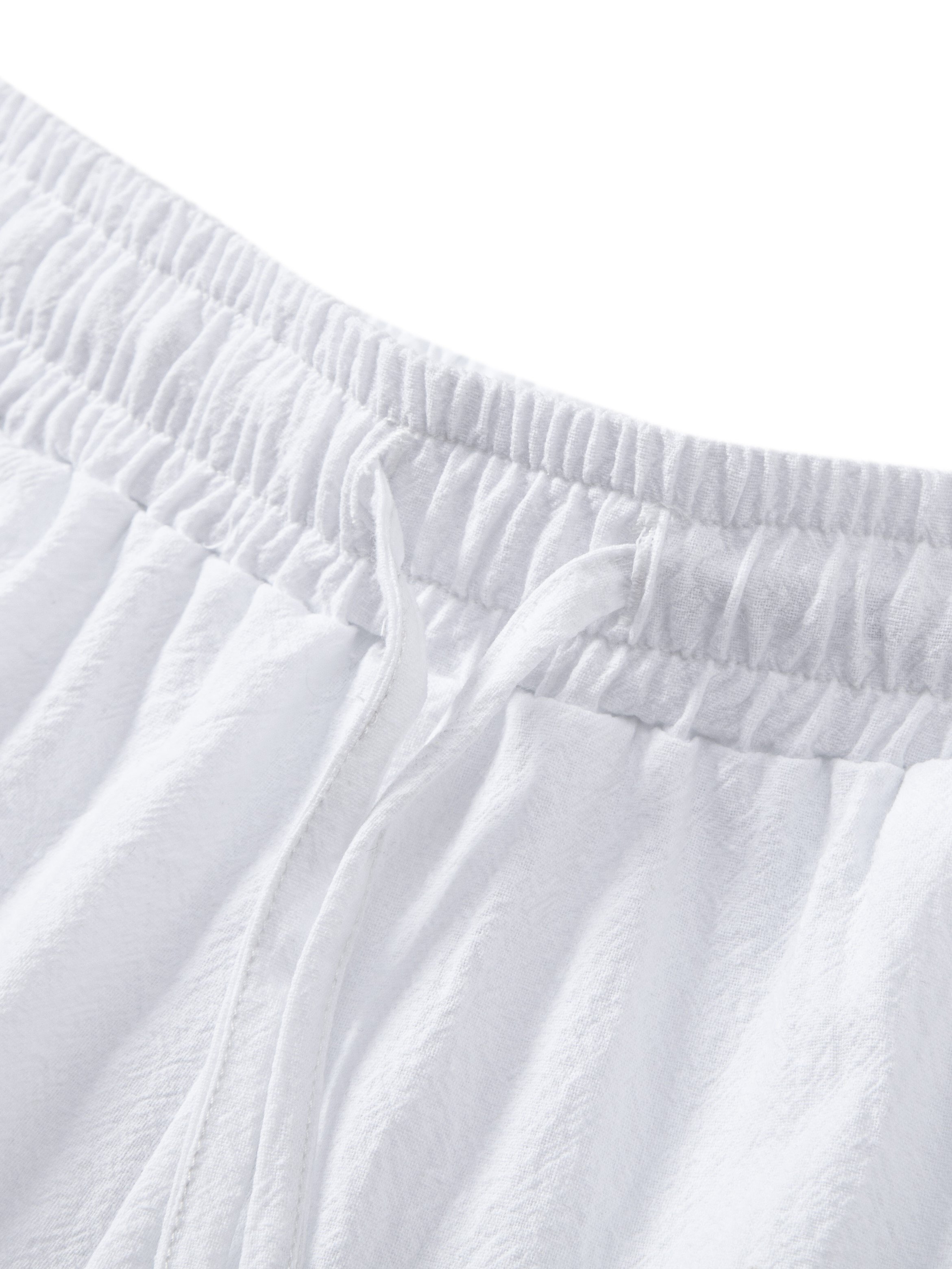 Mens White Solid Drawstring Pants