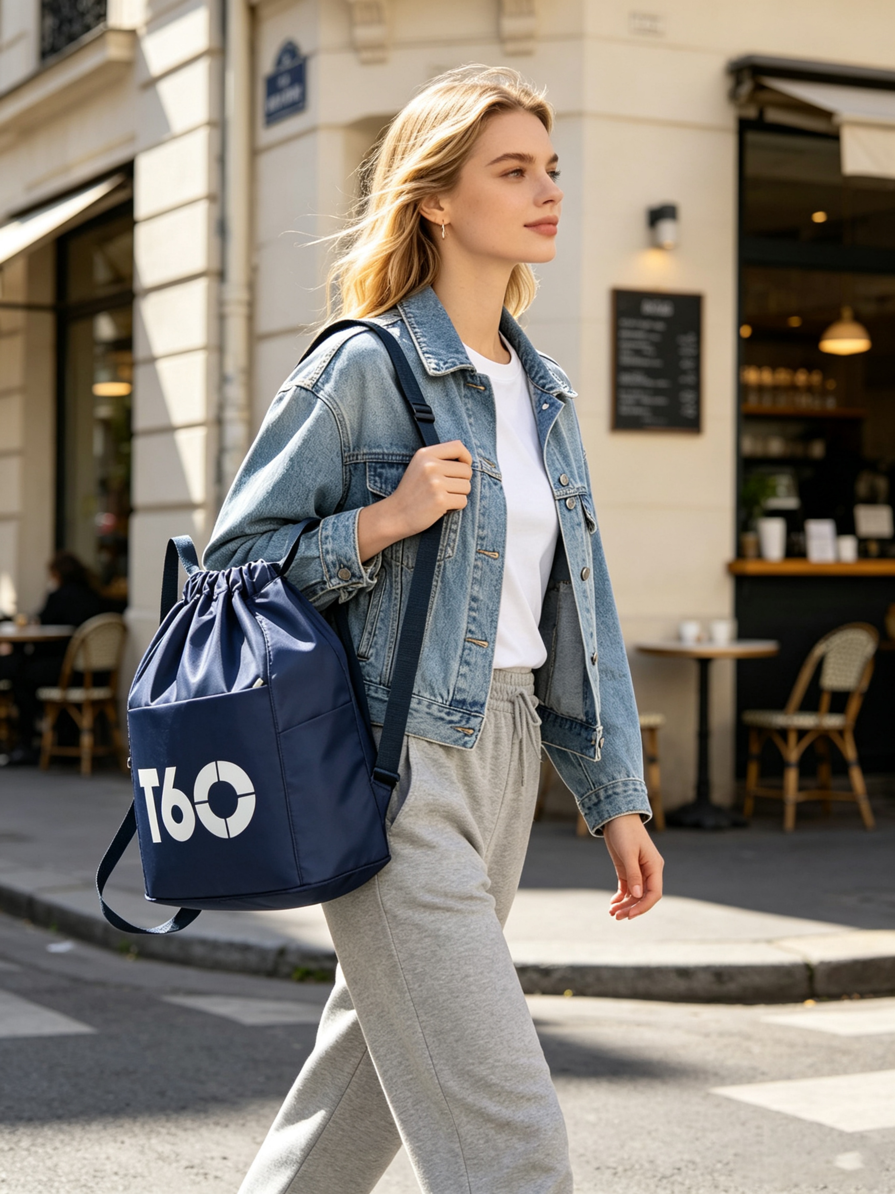 Dark Blue Drawstring Backpack 