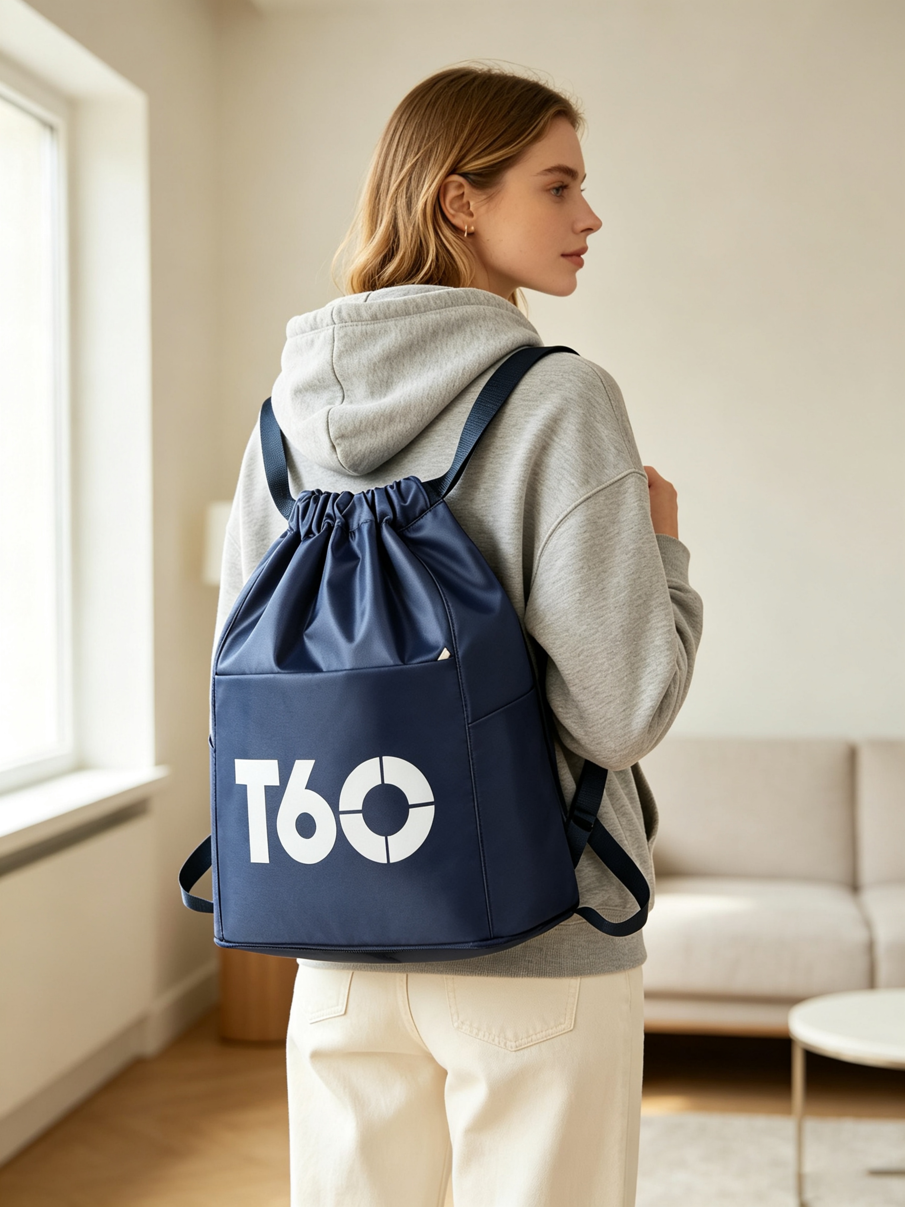 Dark Blue Drawstring Backpack 