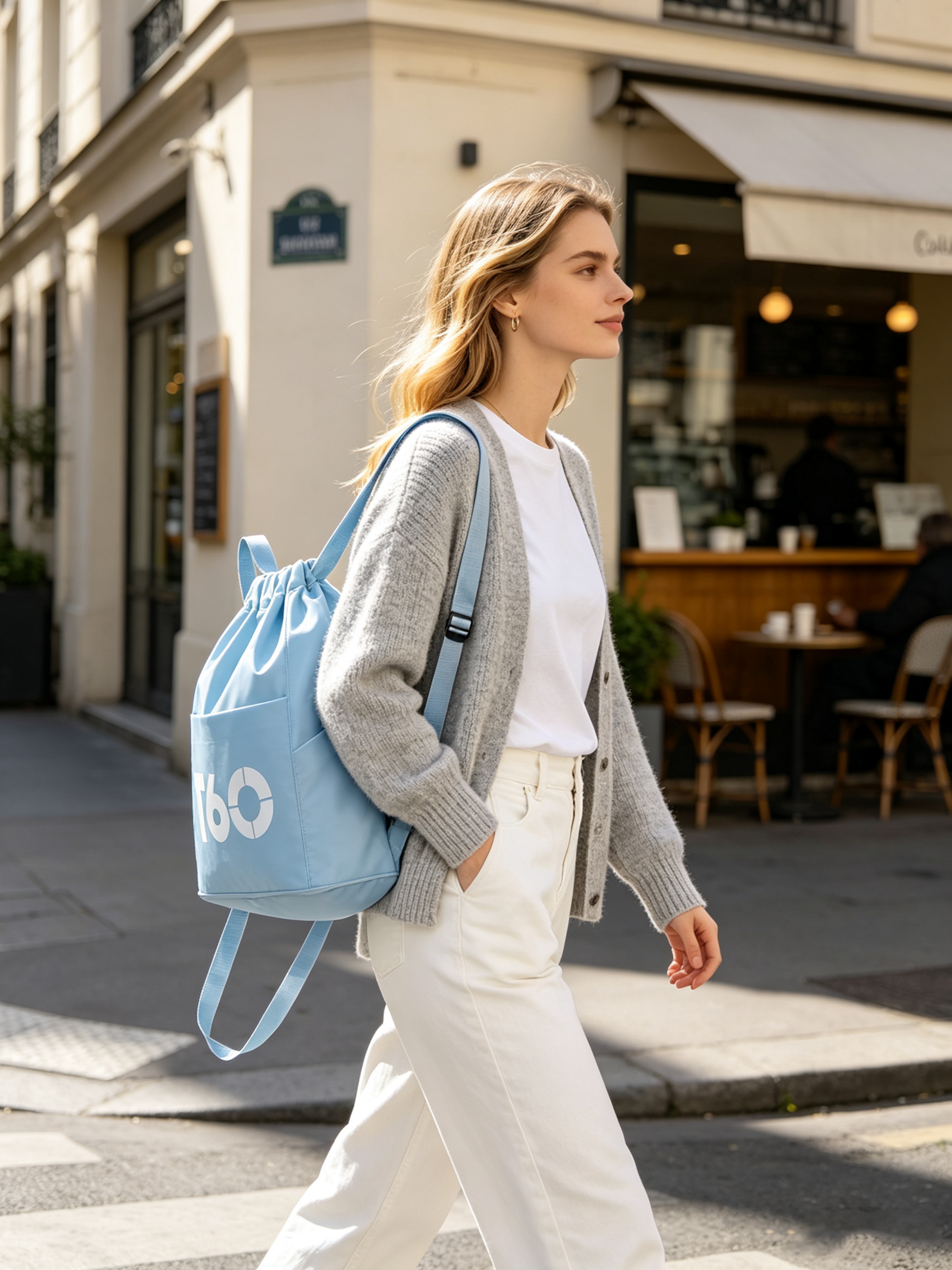 Blue Drawstring Backpack 