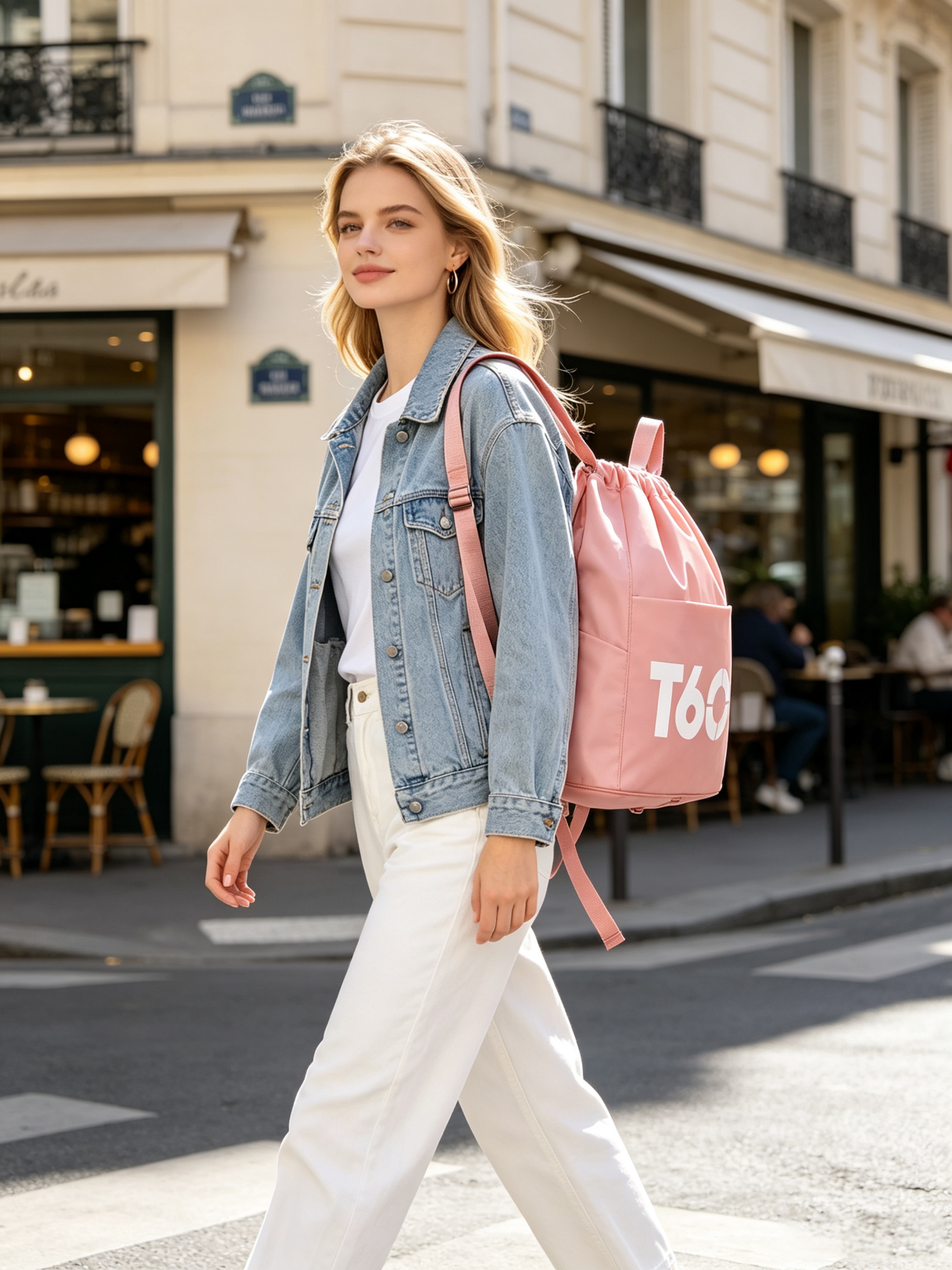 Pink Sporty Drawstring Backpack 