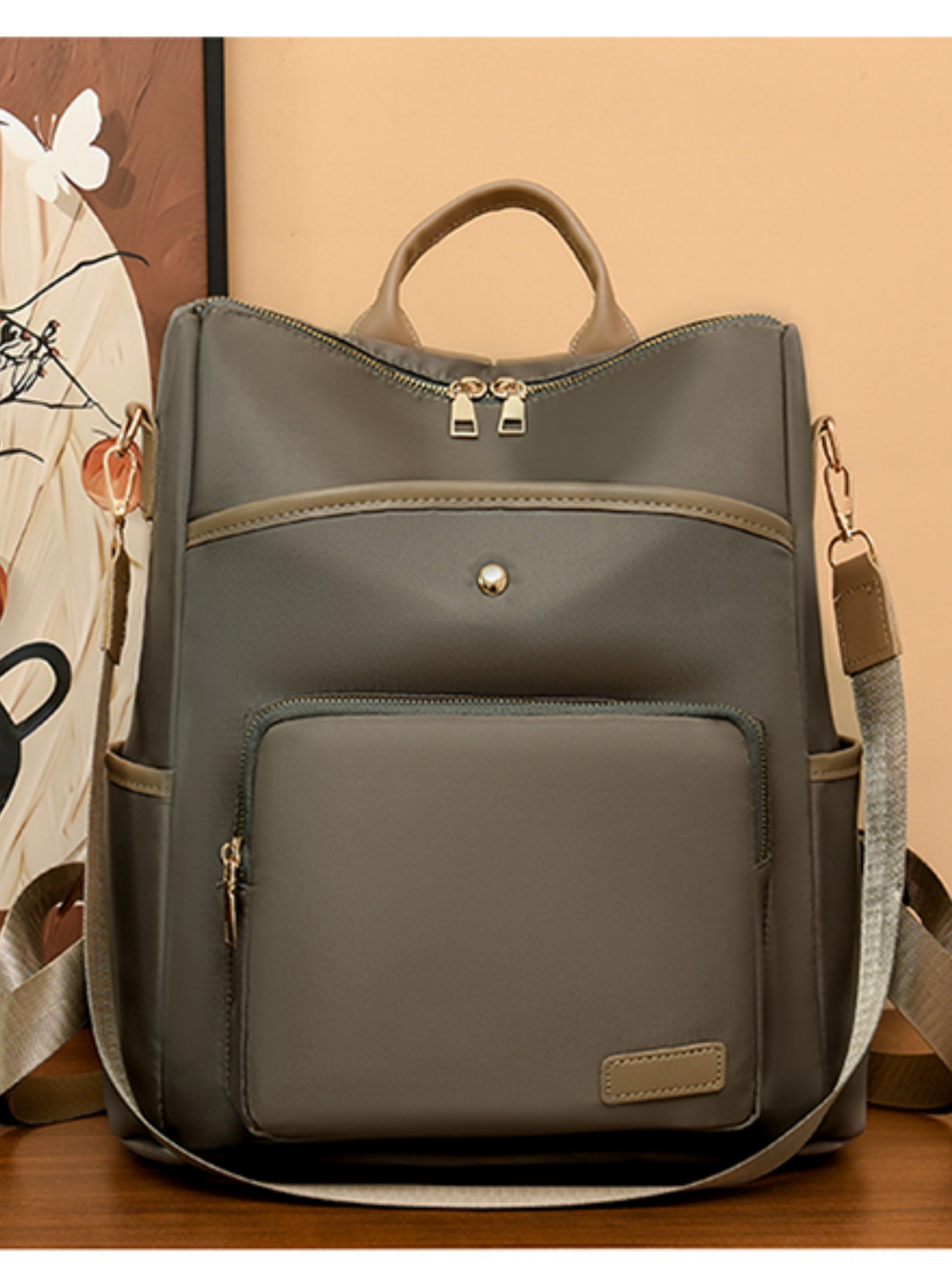 Khaki Anti-Theft Backpack 