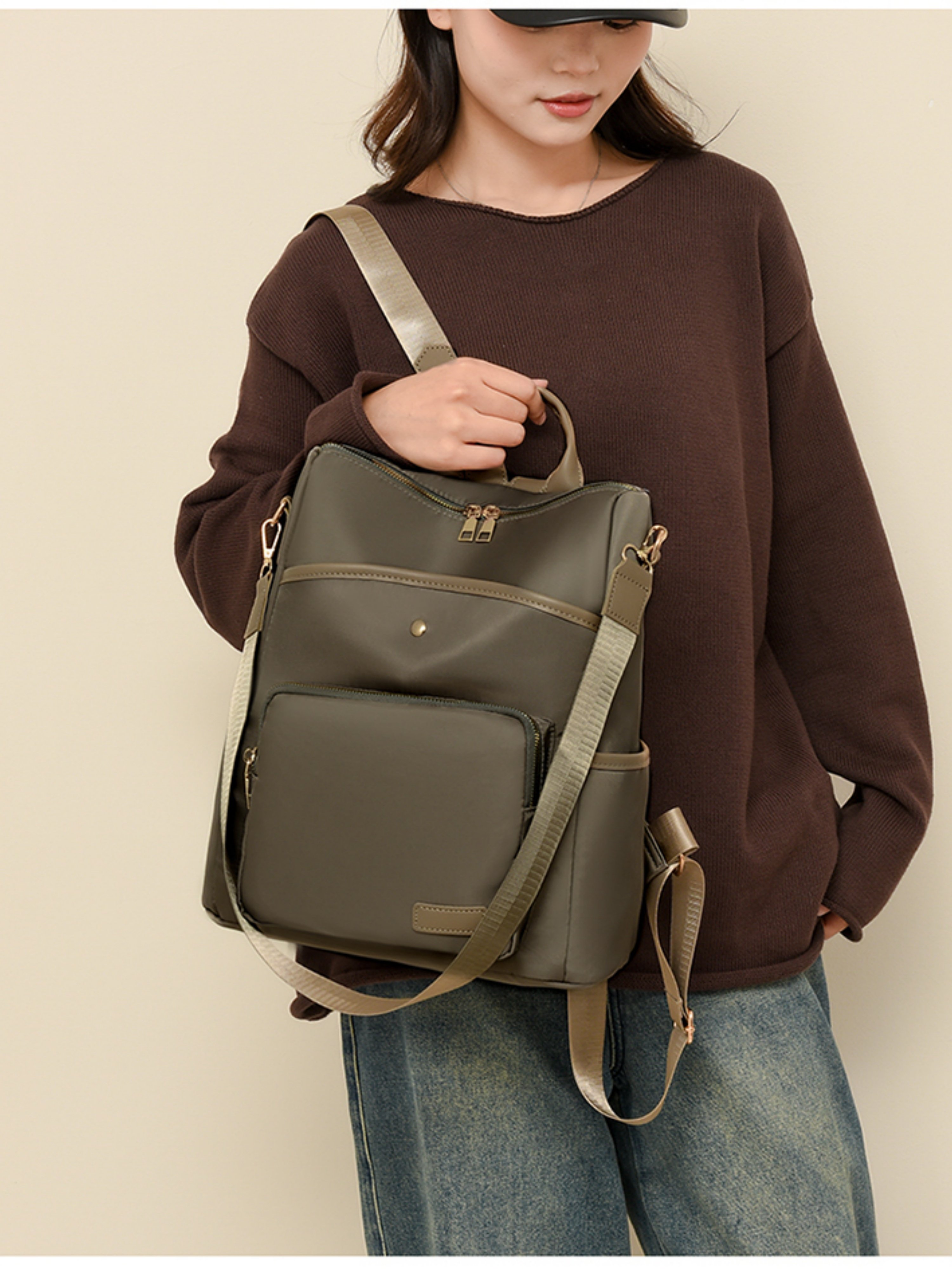Khaki Anti-Theft Backpack 
