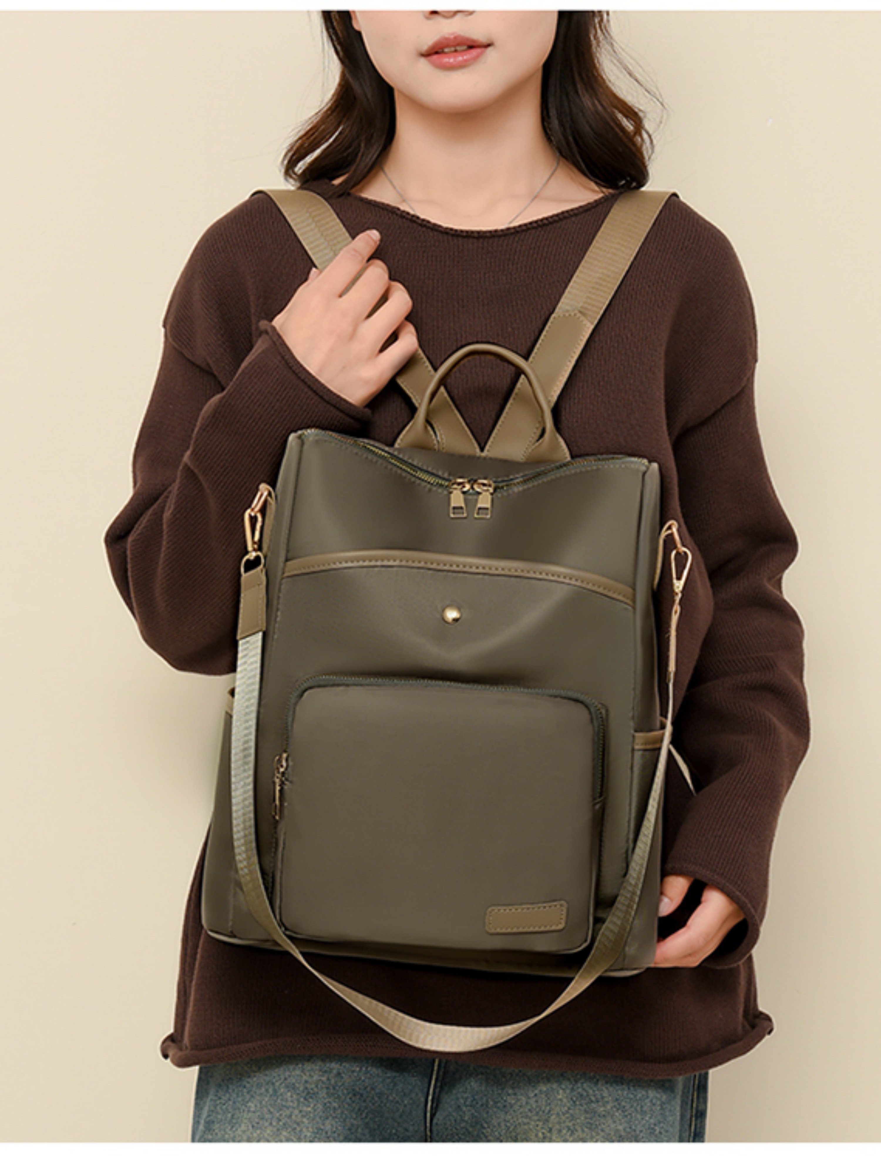 Khaki Anti-Theft Backpack 