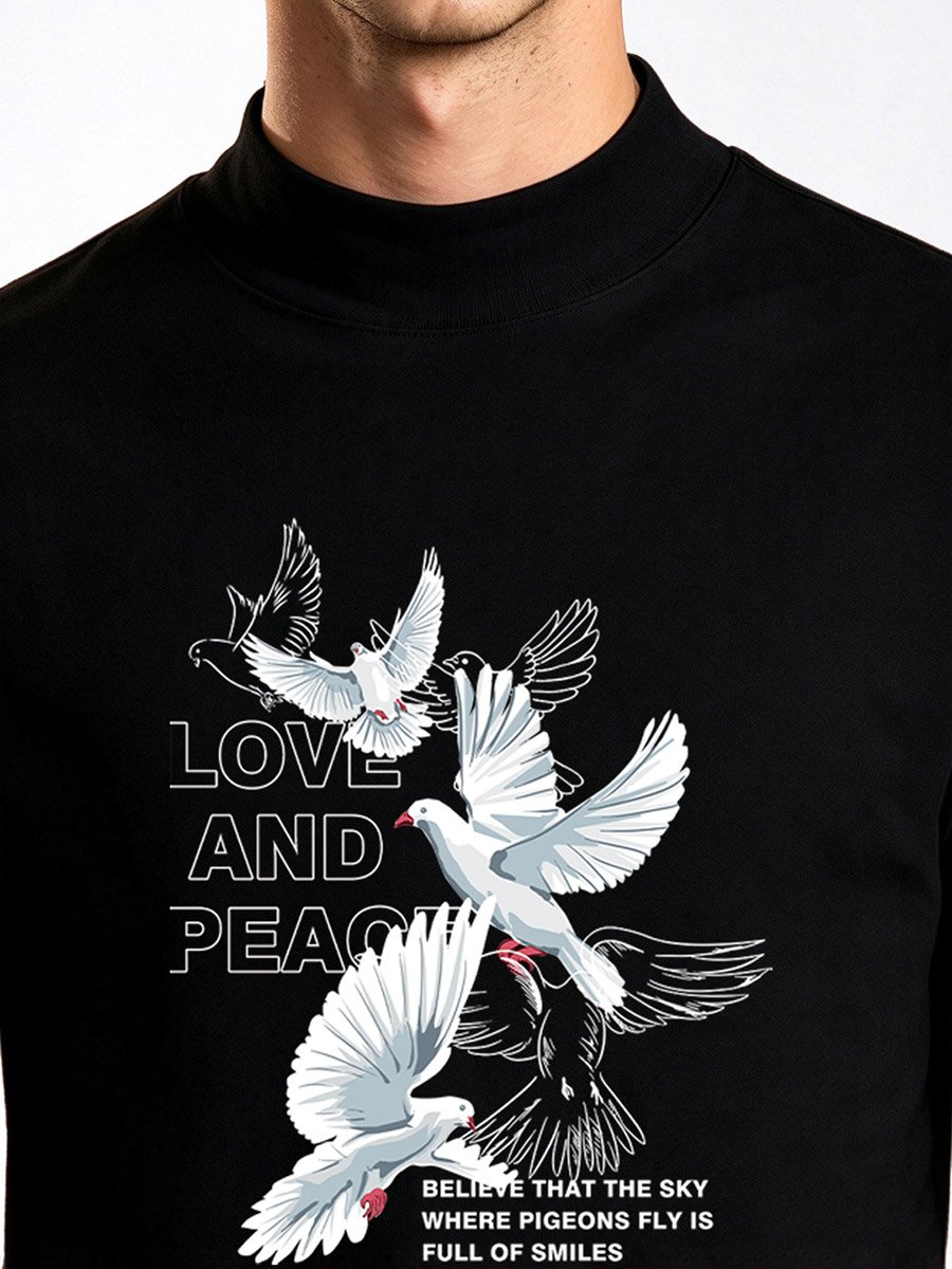 Black Graphic Print Mock Neck T-Shirt