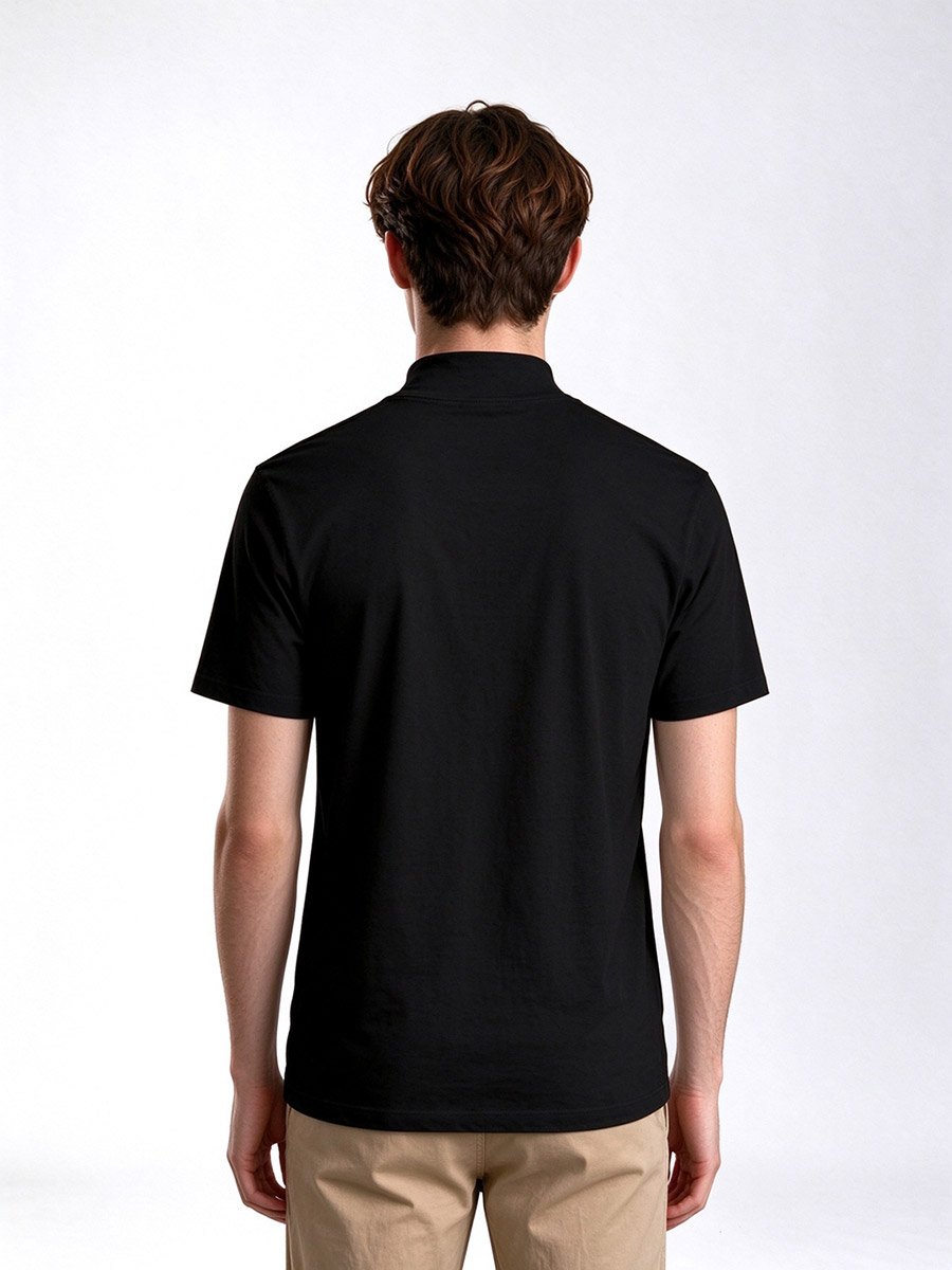 Black Graphic Print Mock Neck T-Shirt