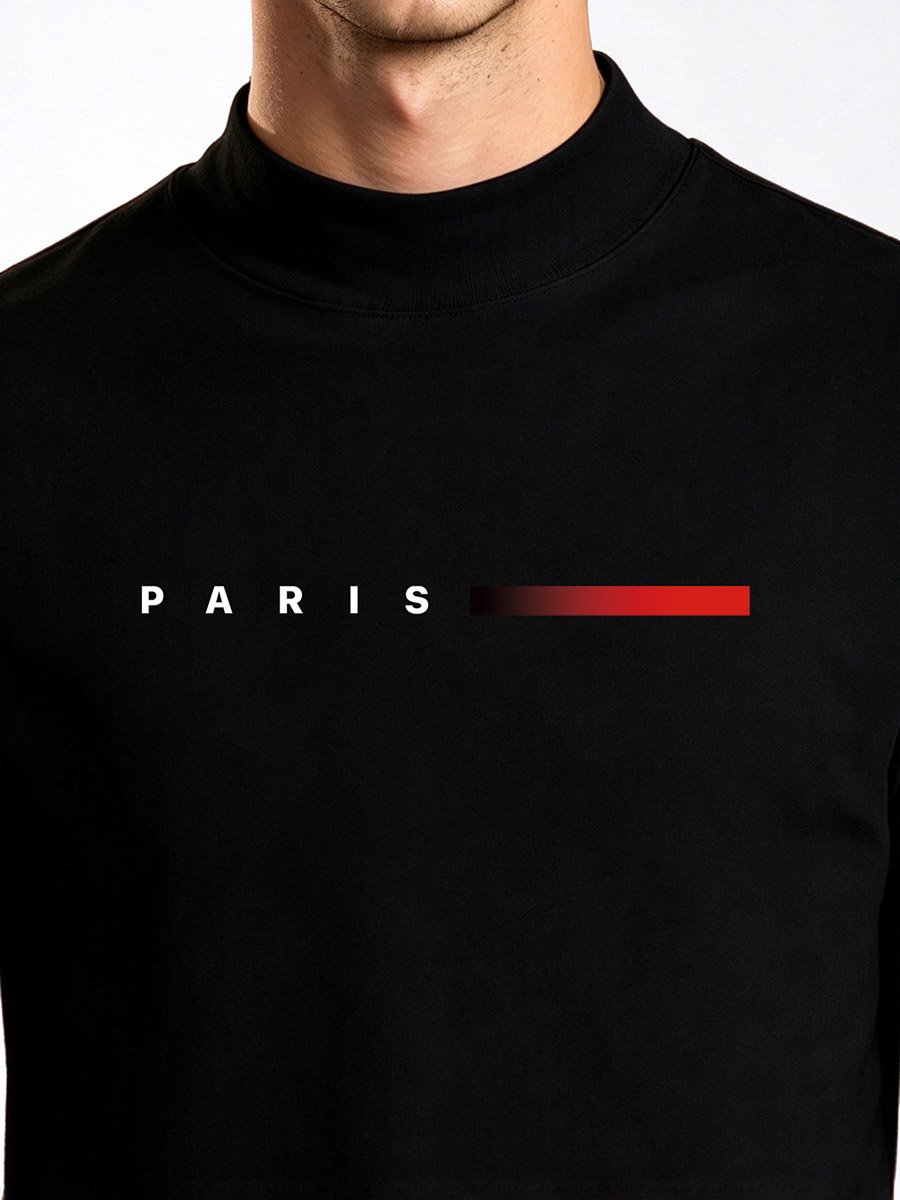 Black Graphic Print Mock Neck T-Shirt