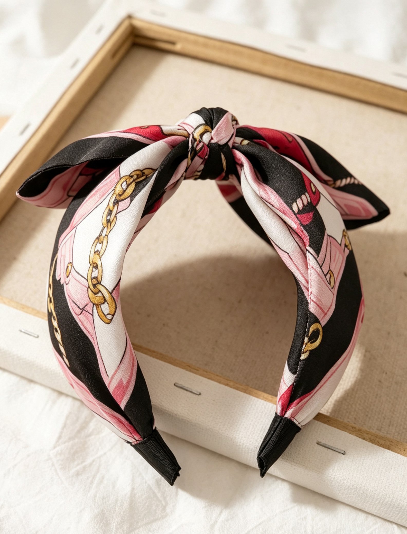 Black Chain Print Bow Headband