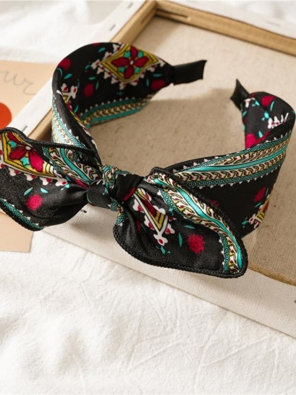 Black Floral Patterned Knot Headband