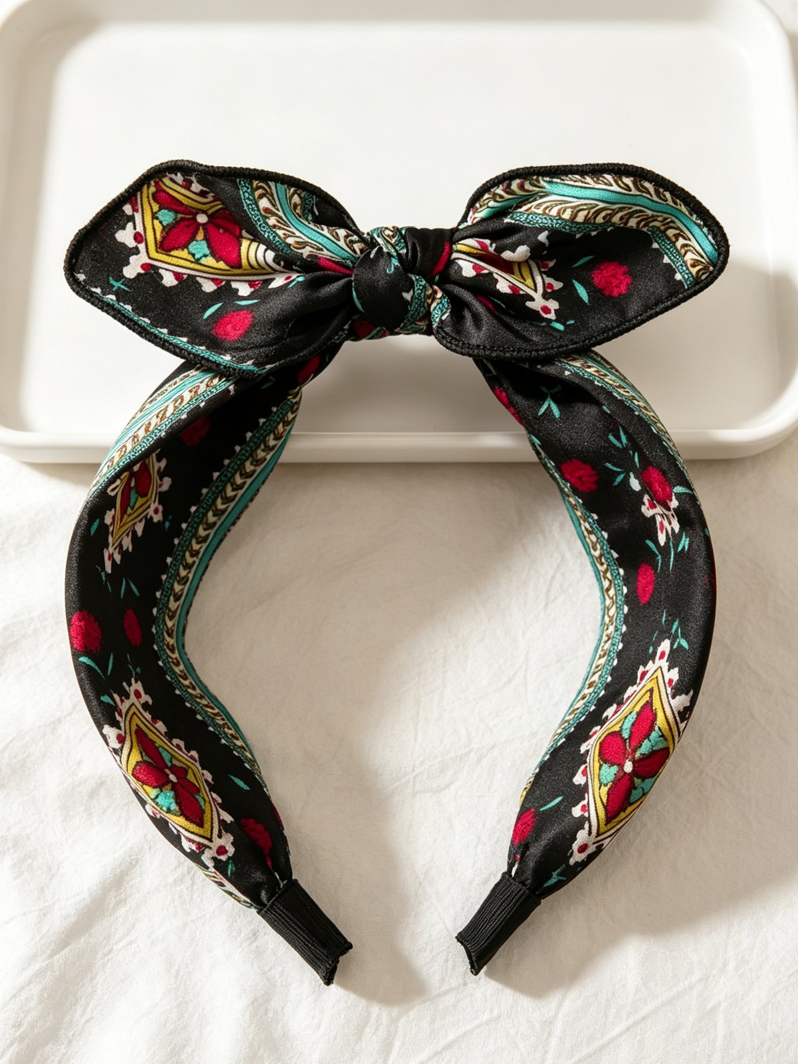 Black Floral Patterned Knot Headband