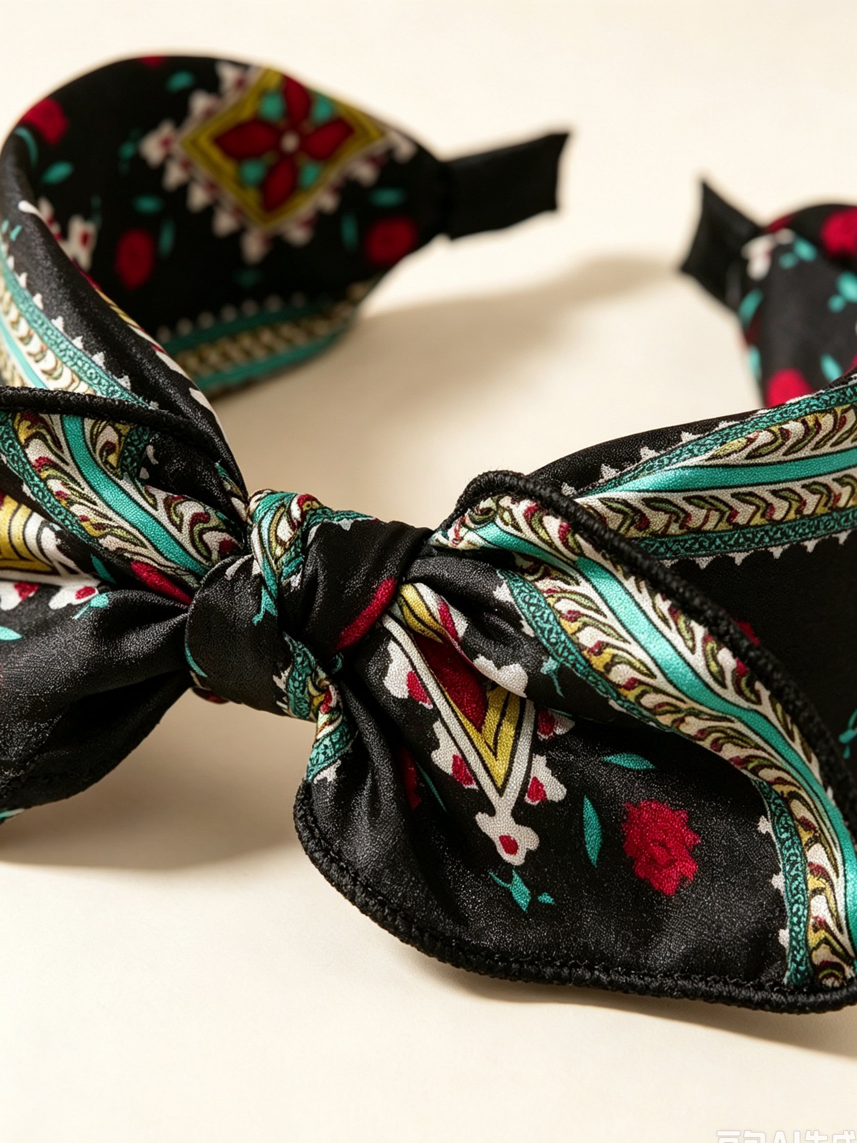 Black Floral Patterned Knot Headband