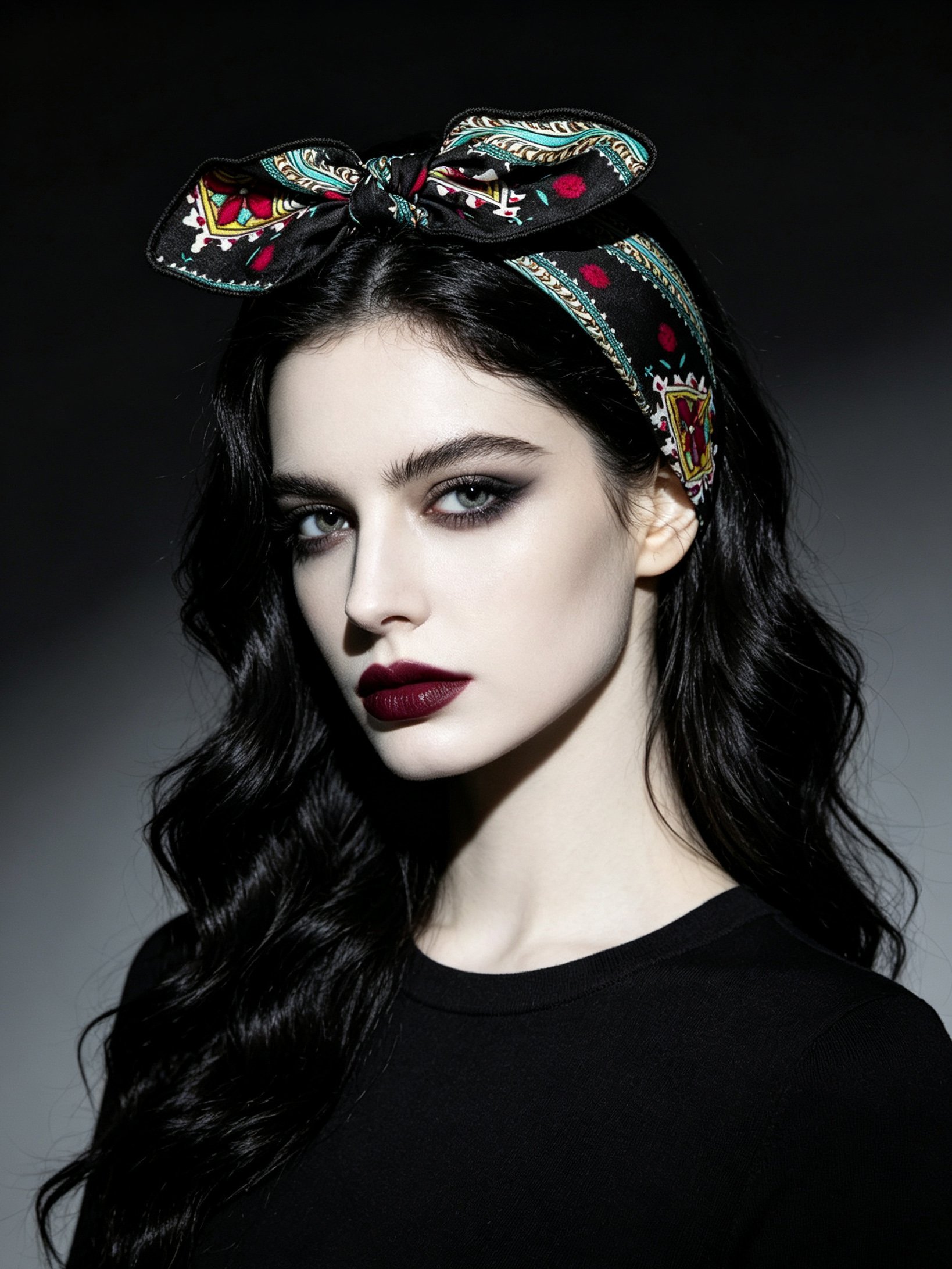Black Floral Patterned Knot Headband