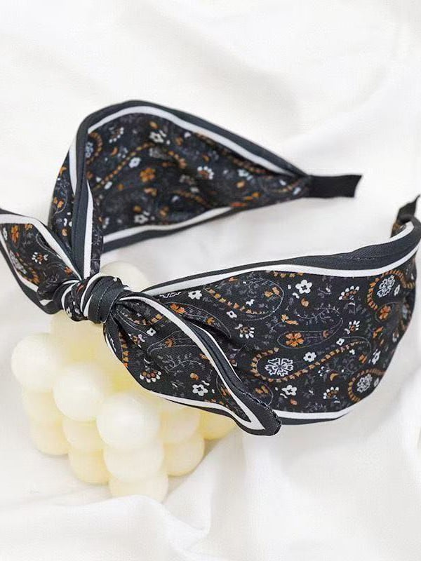 Grey Paisley Bow Headband
