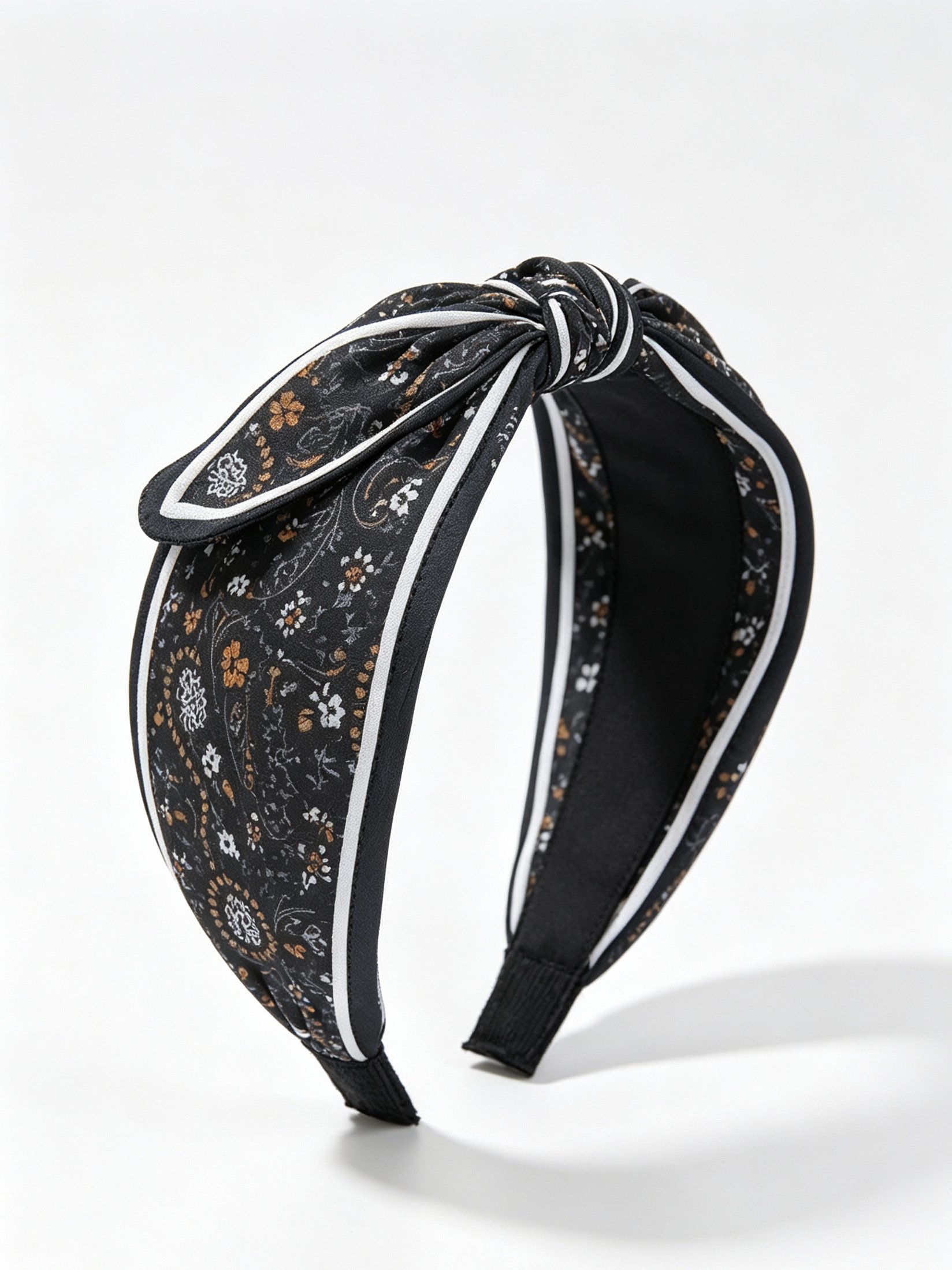 Grey Paisley Bow Headband