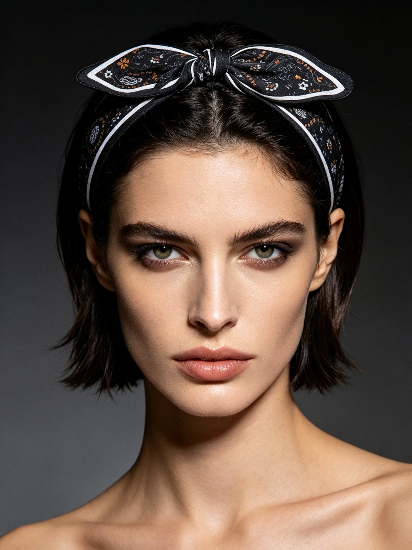 Grey Paisley Bow Headband