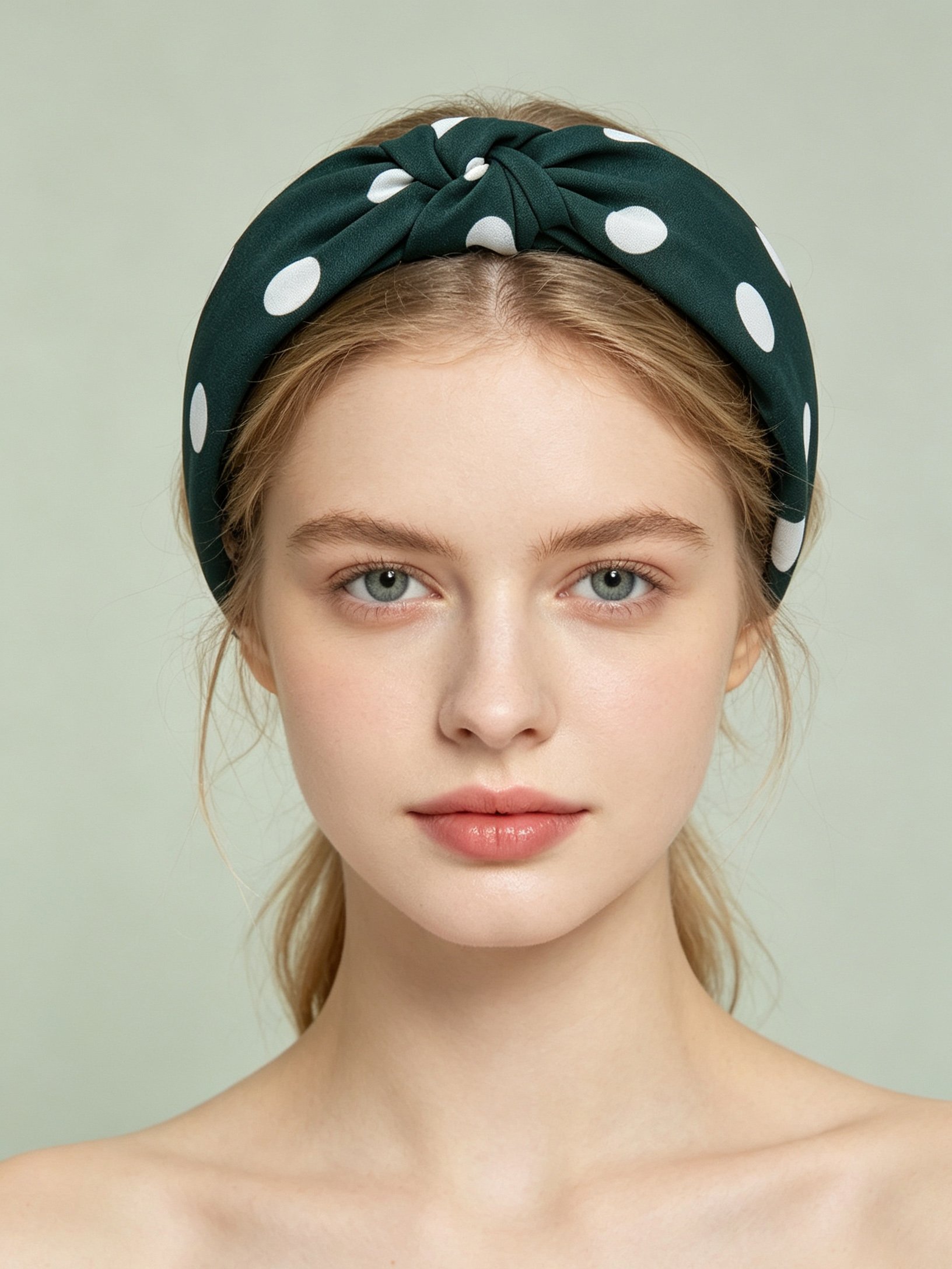 Emerald Polka Dot Knotted Headband
