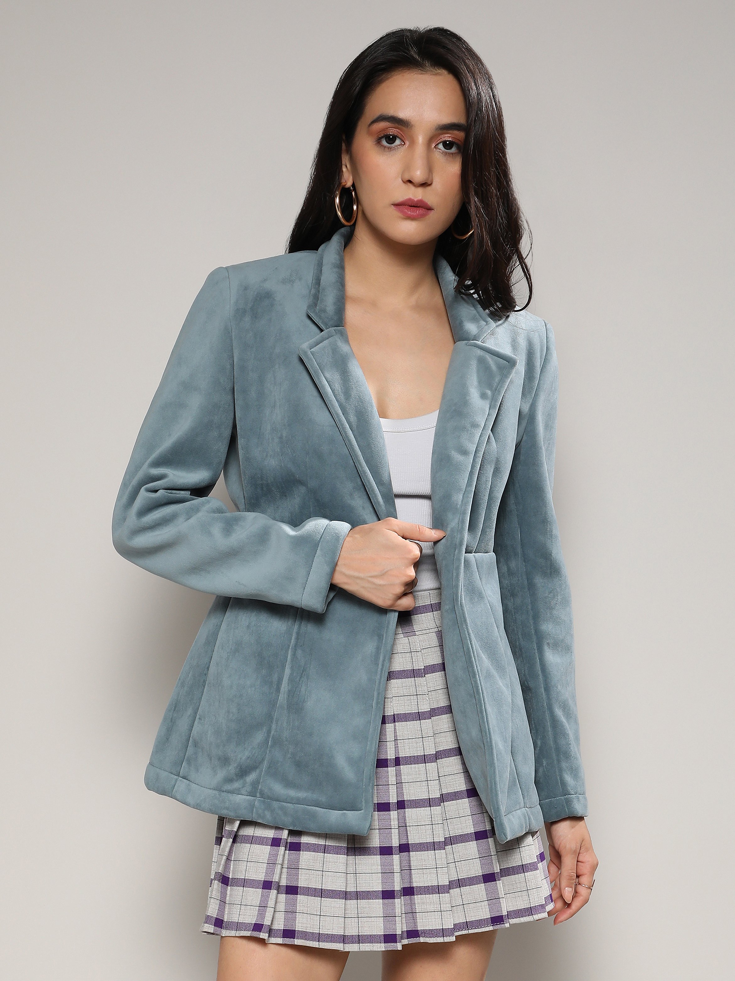 Light Blue Regular Fit Edge-to-Edge Blazer