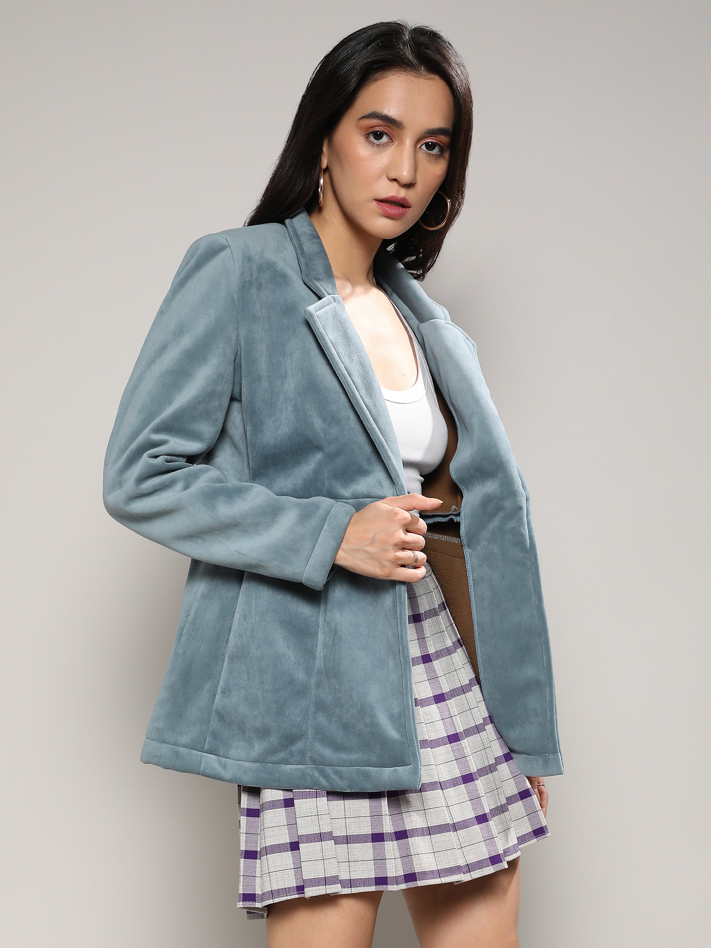 Light Blue Regular Fit Edge-to-Edge Blazer
