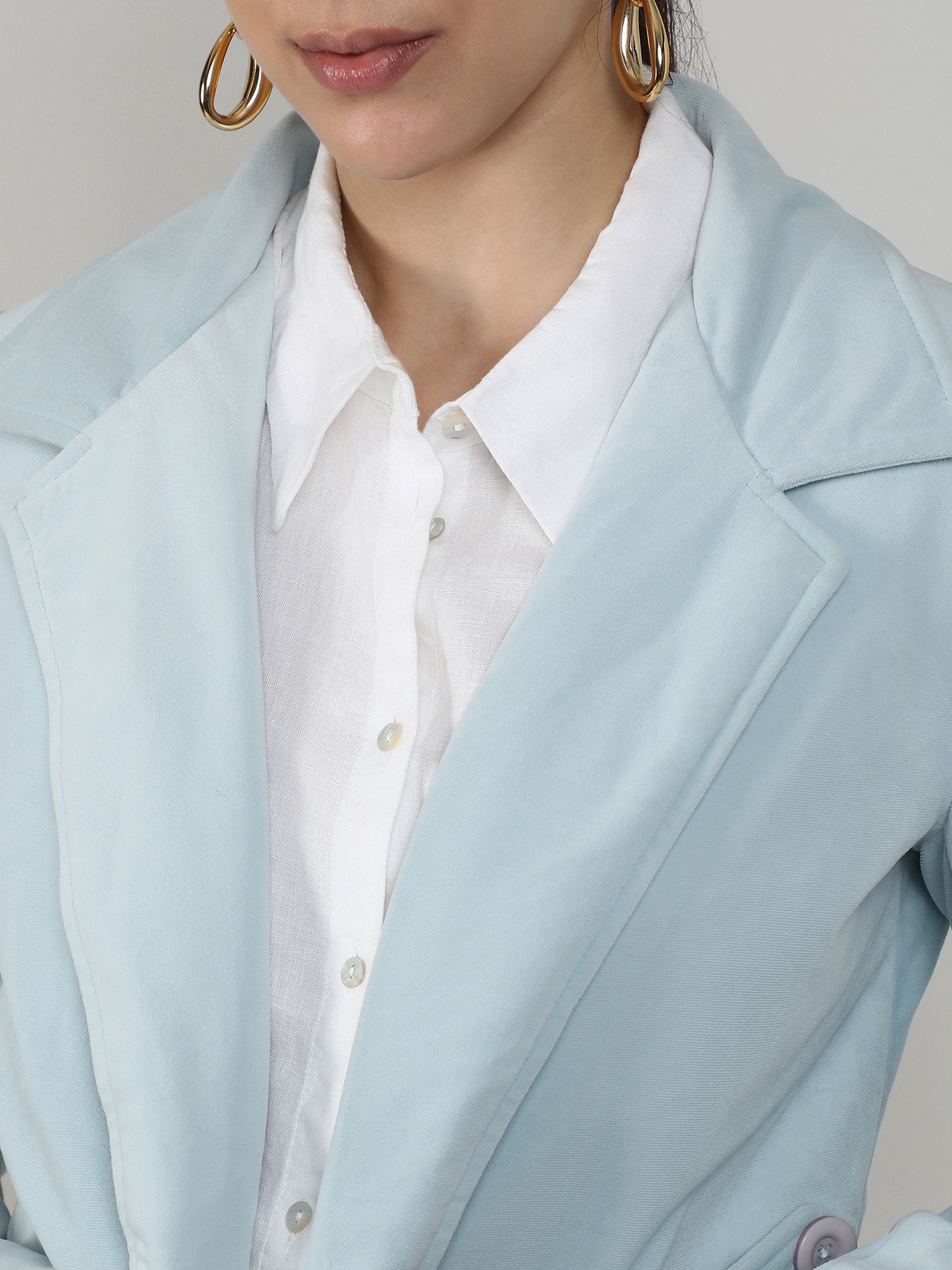 Light Blue Belted Longline Coat