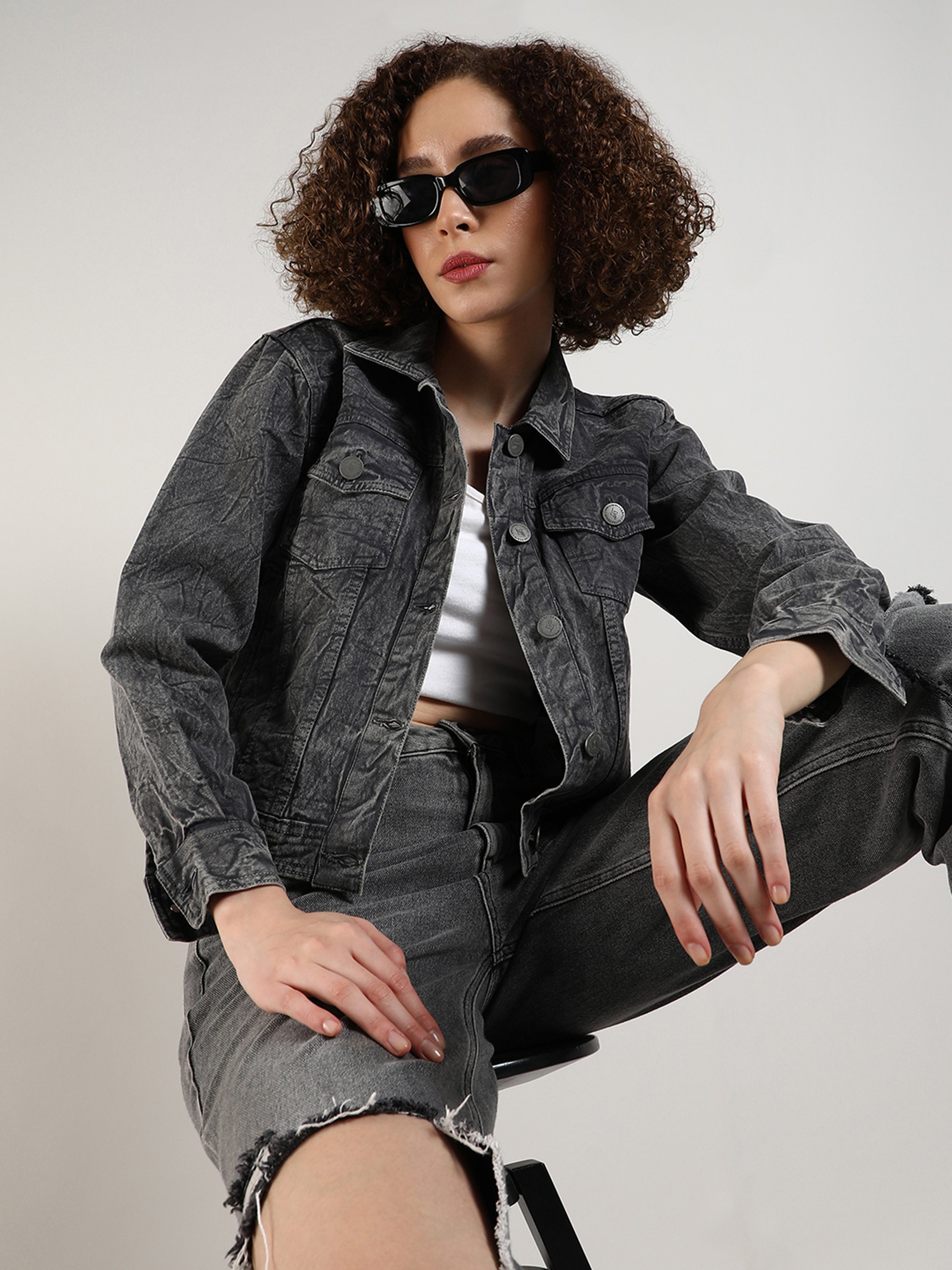 Charcoal Acid Wash Denim Jacket