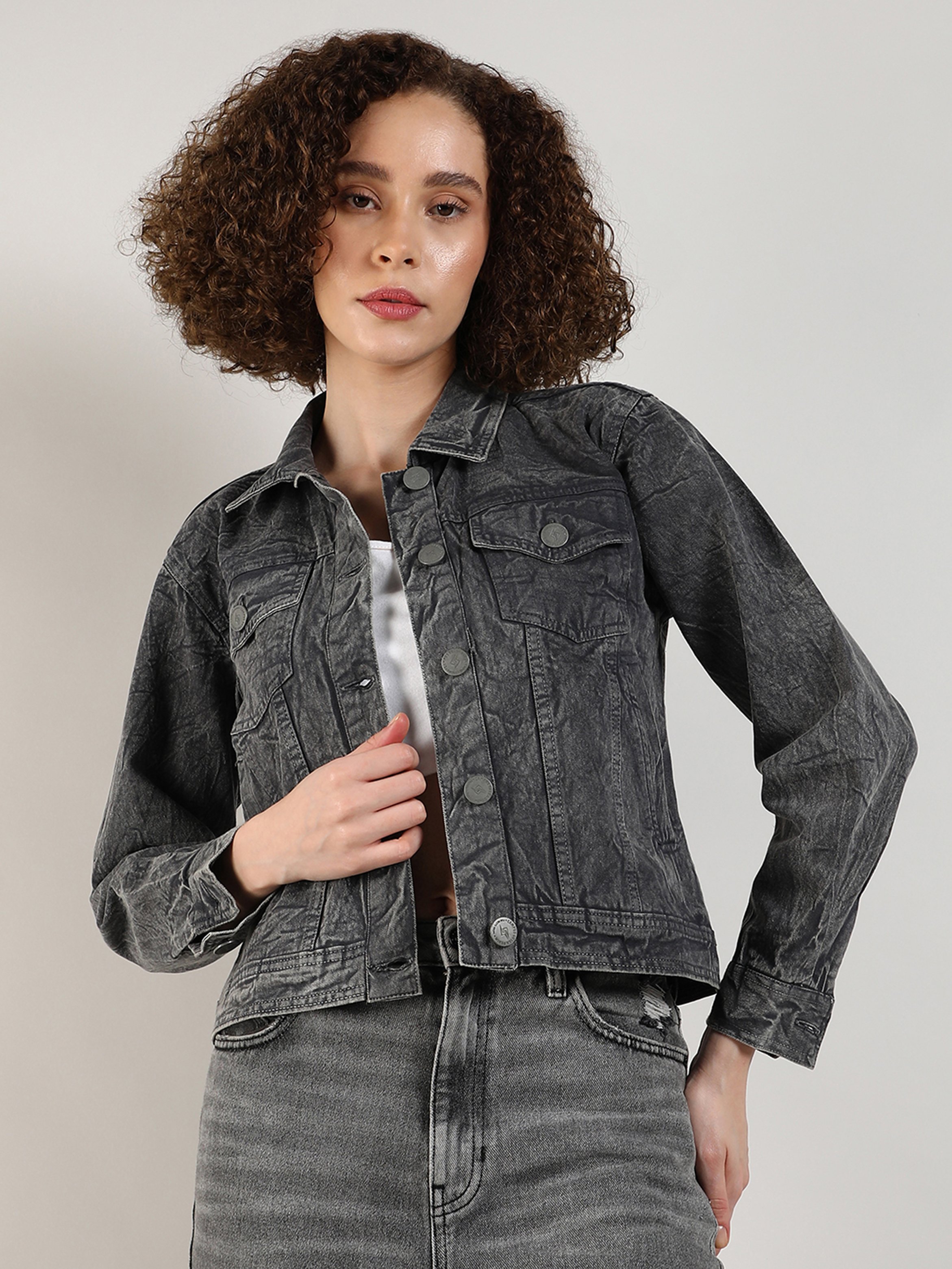 Charcoal Acid Wash Denim Jacket