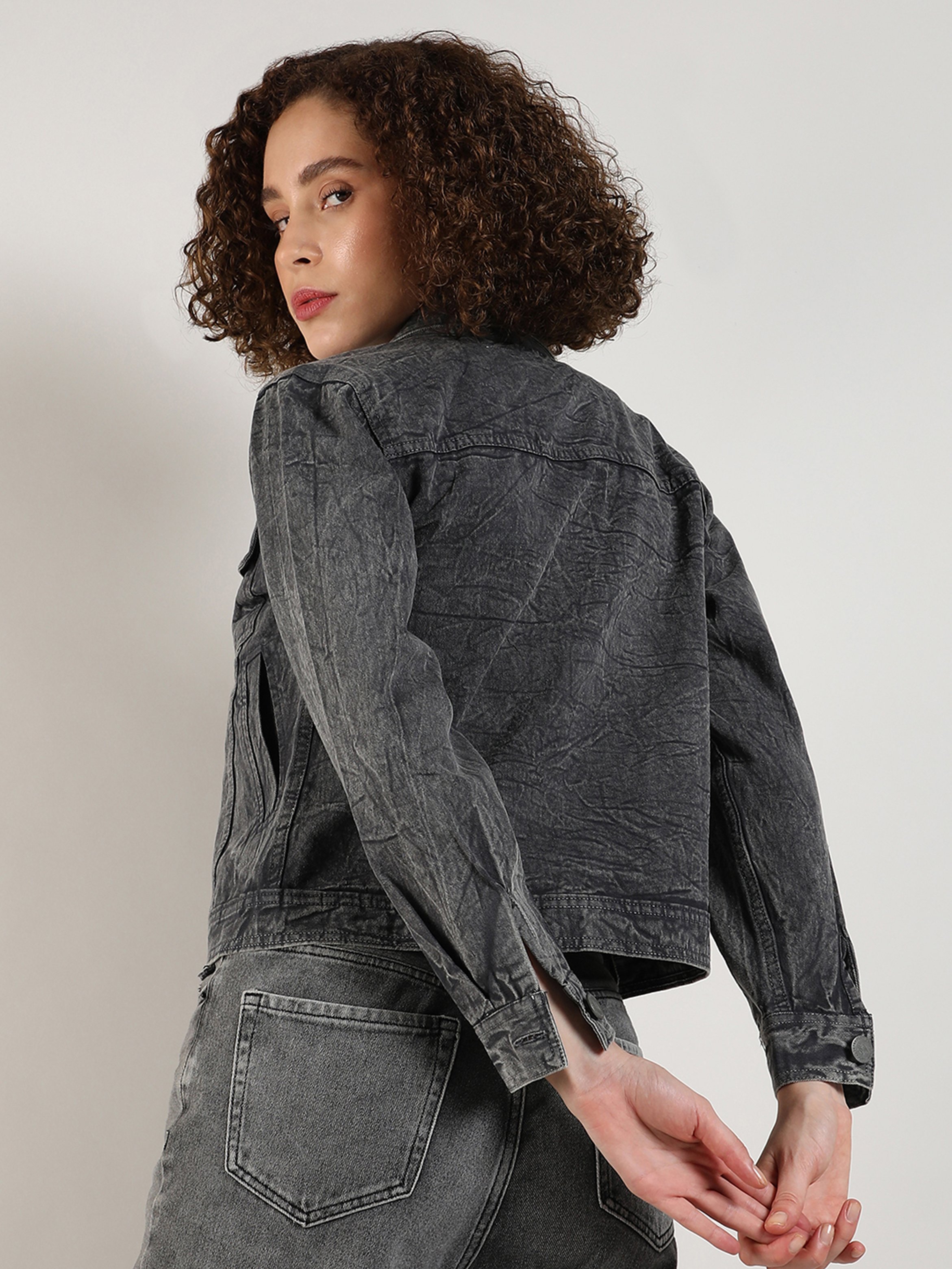 Charcoal Acid Wash Denim Jacket