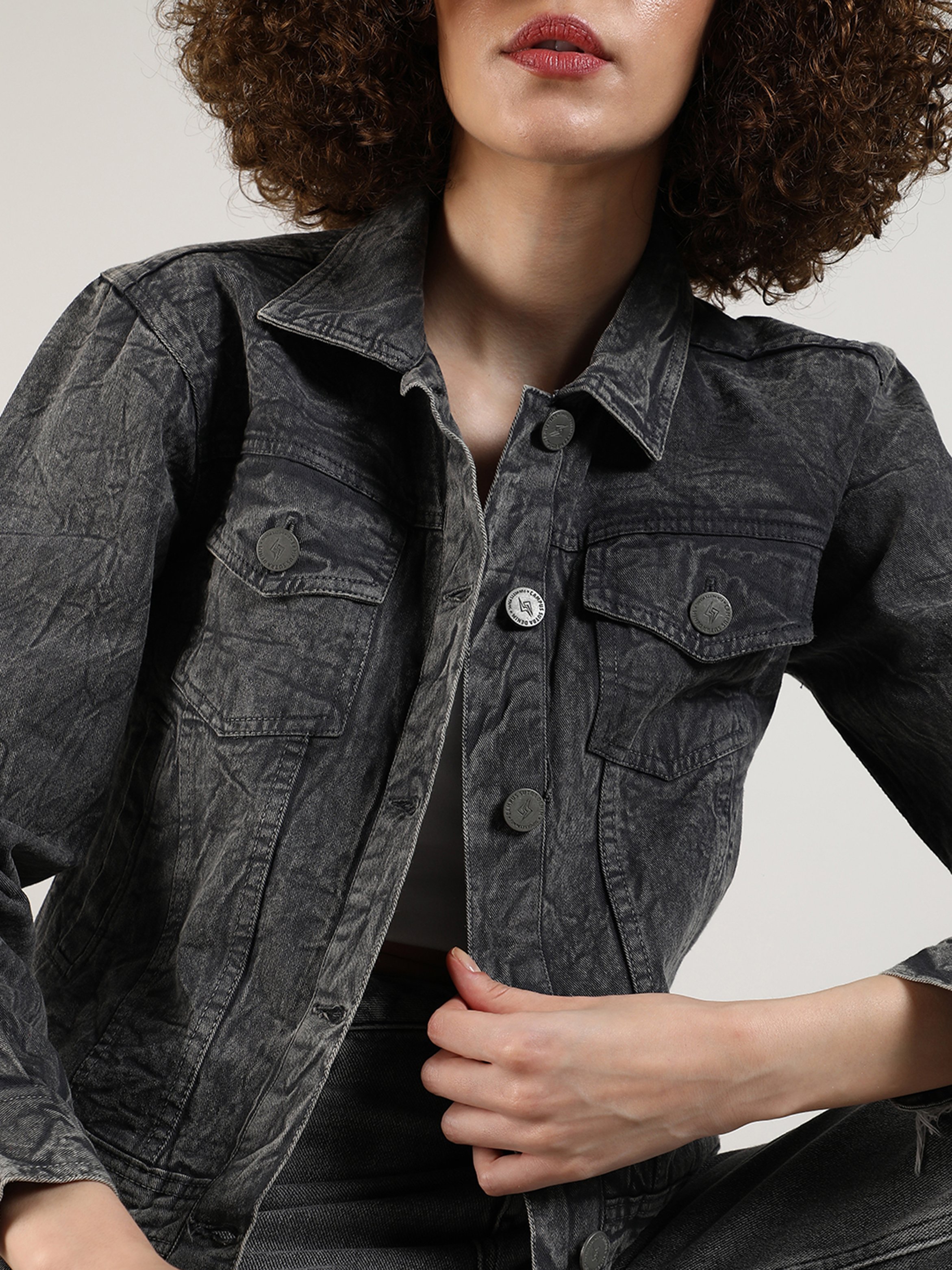Charcoal Acid Wash Denim Jacket