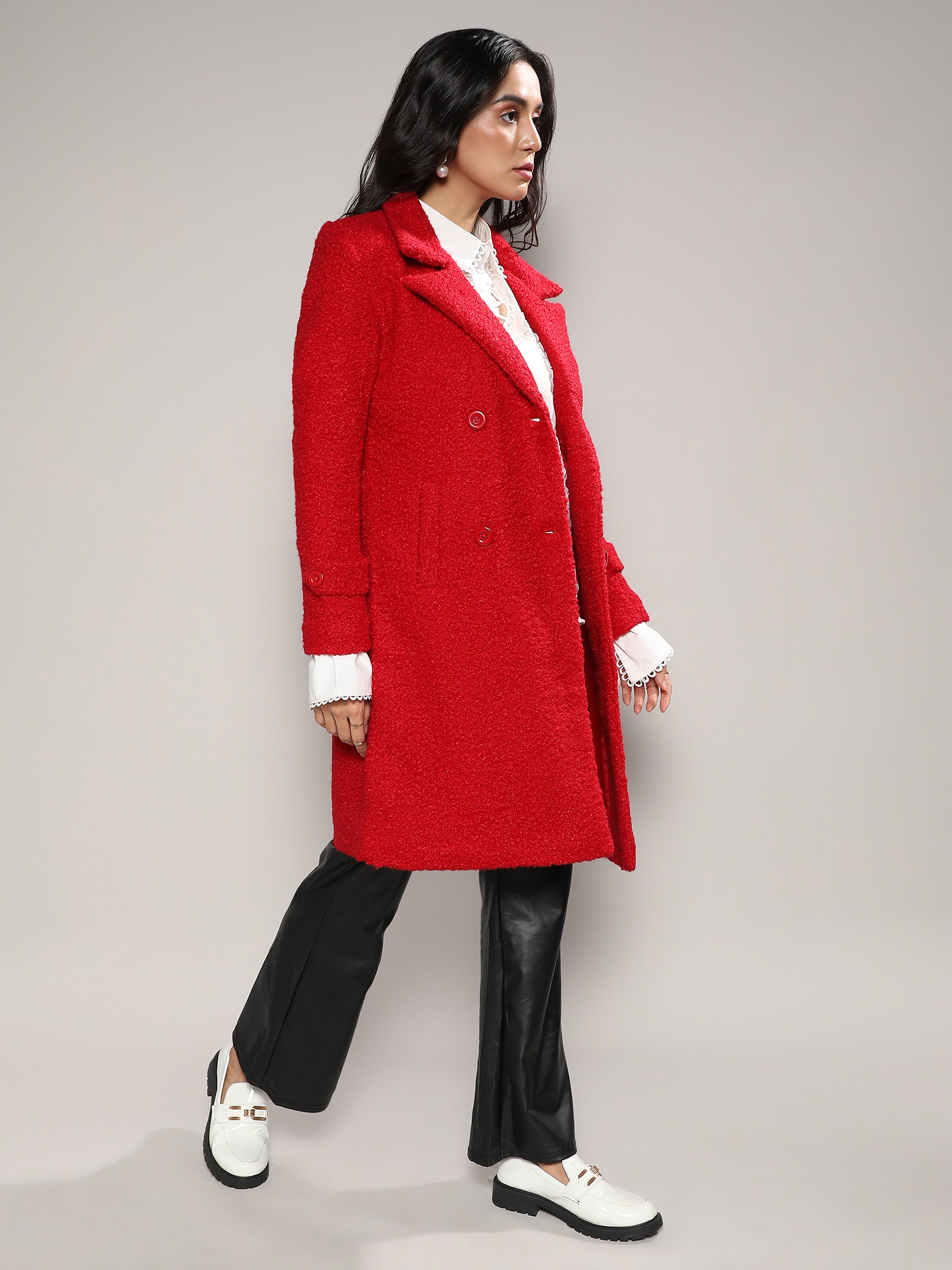 Red Textured Longline Coat