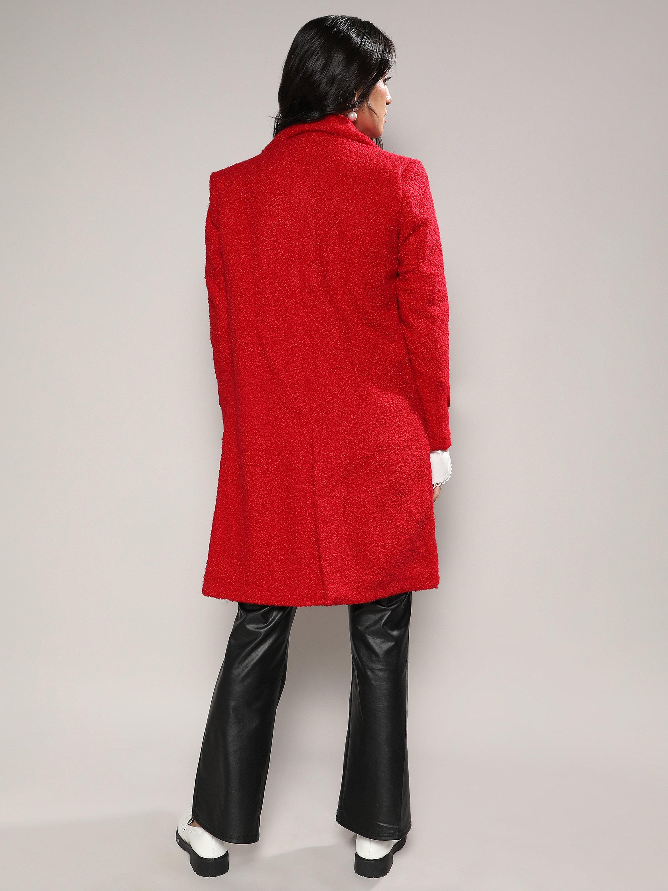 Red Textured Longline Coat