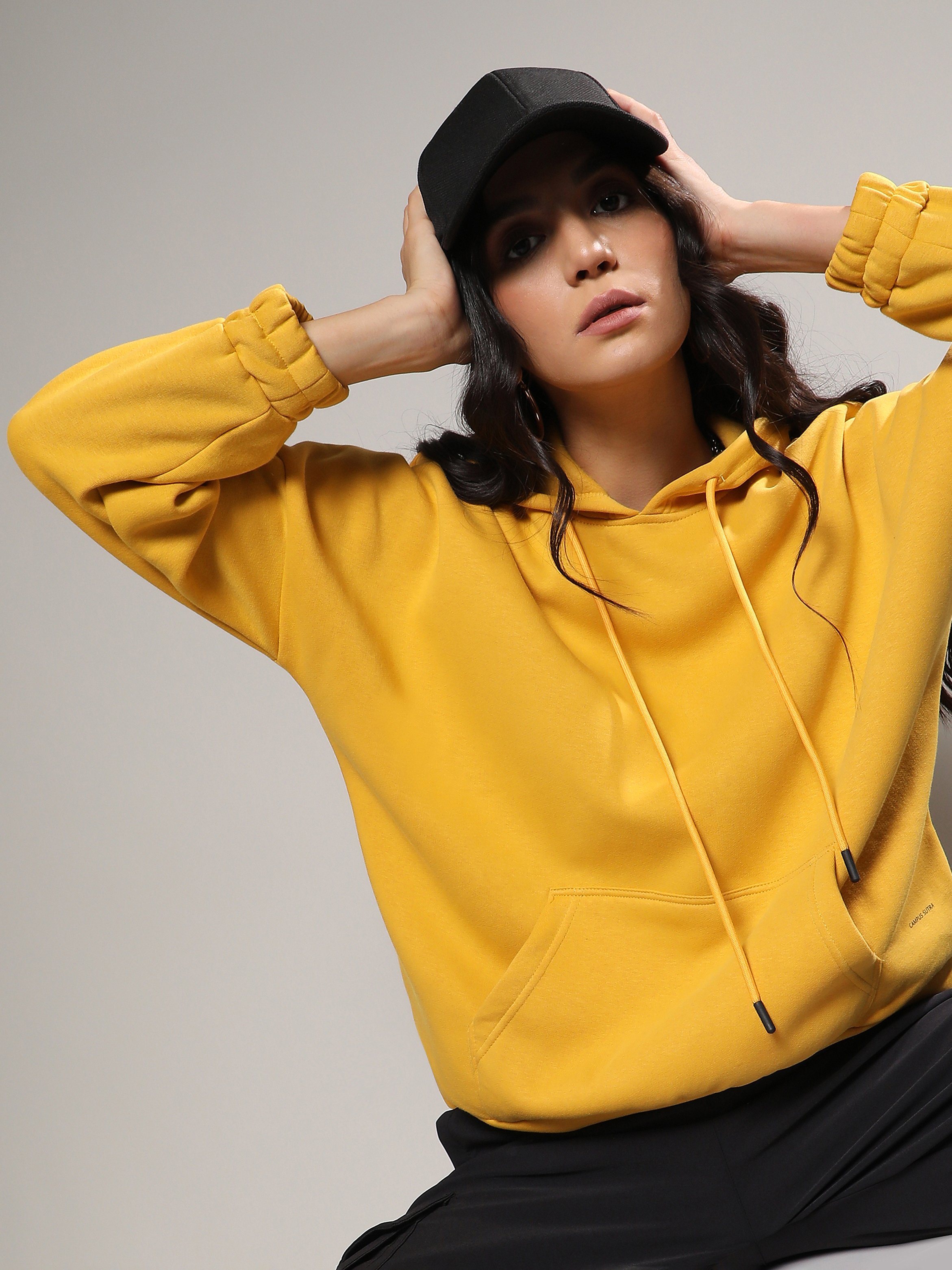 Mustard Regular Fit Hoodie with Kangaroo Pocket