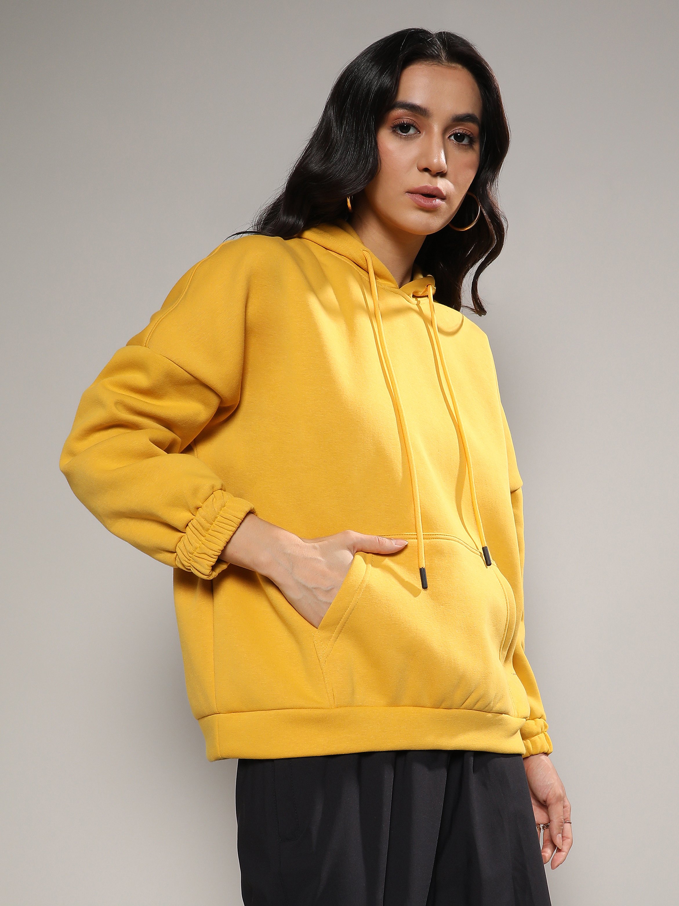 Mustard Regular Fit Hoodie with Kangaroo Pocket