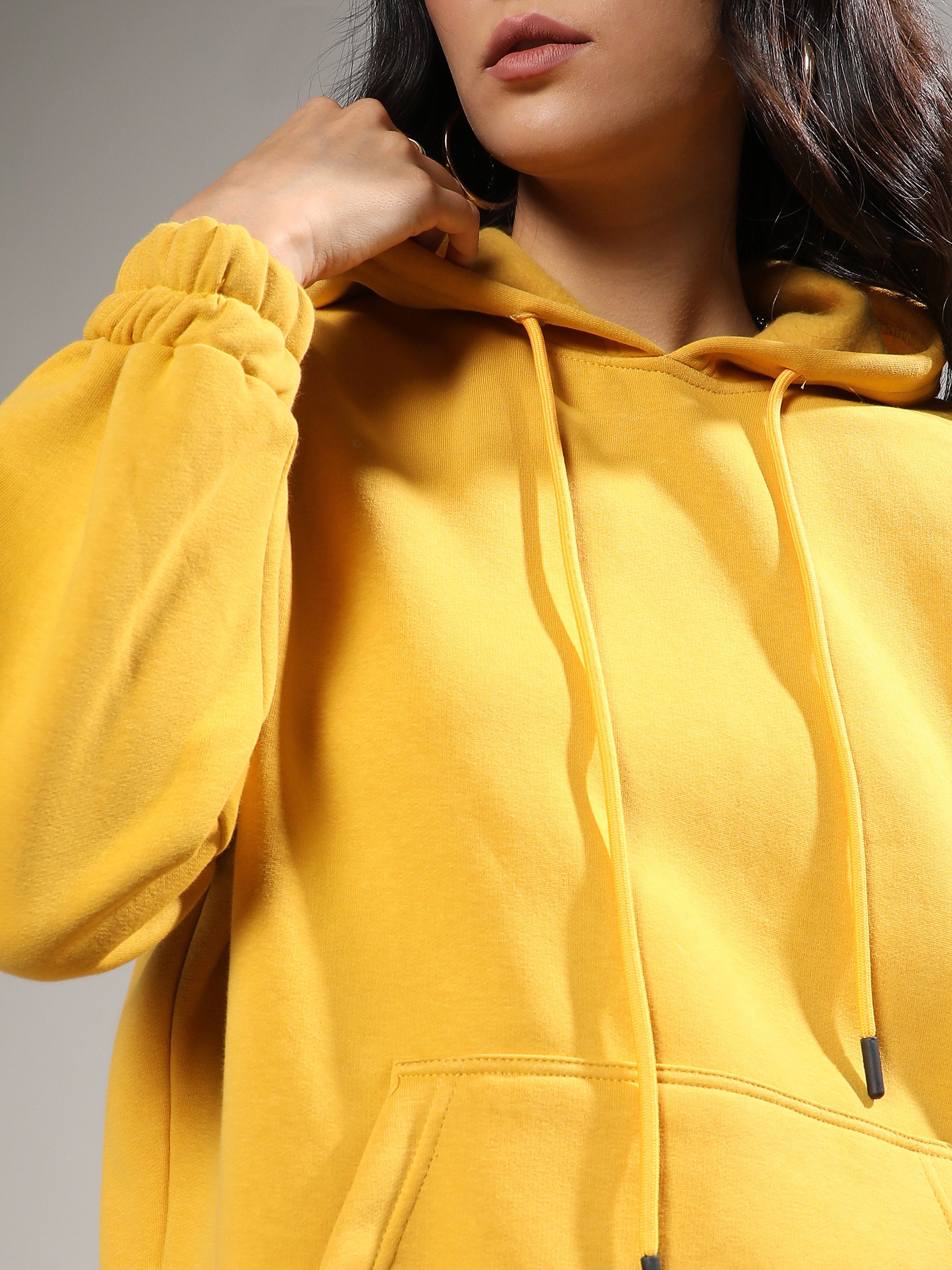 Mustard Regular Fit Hoodie with Kangaroo Pocket