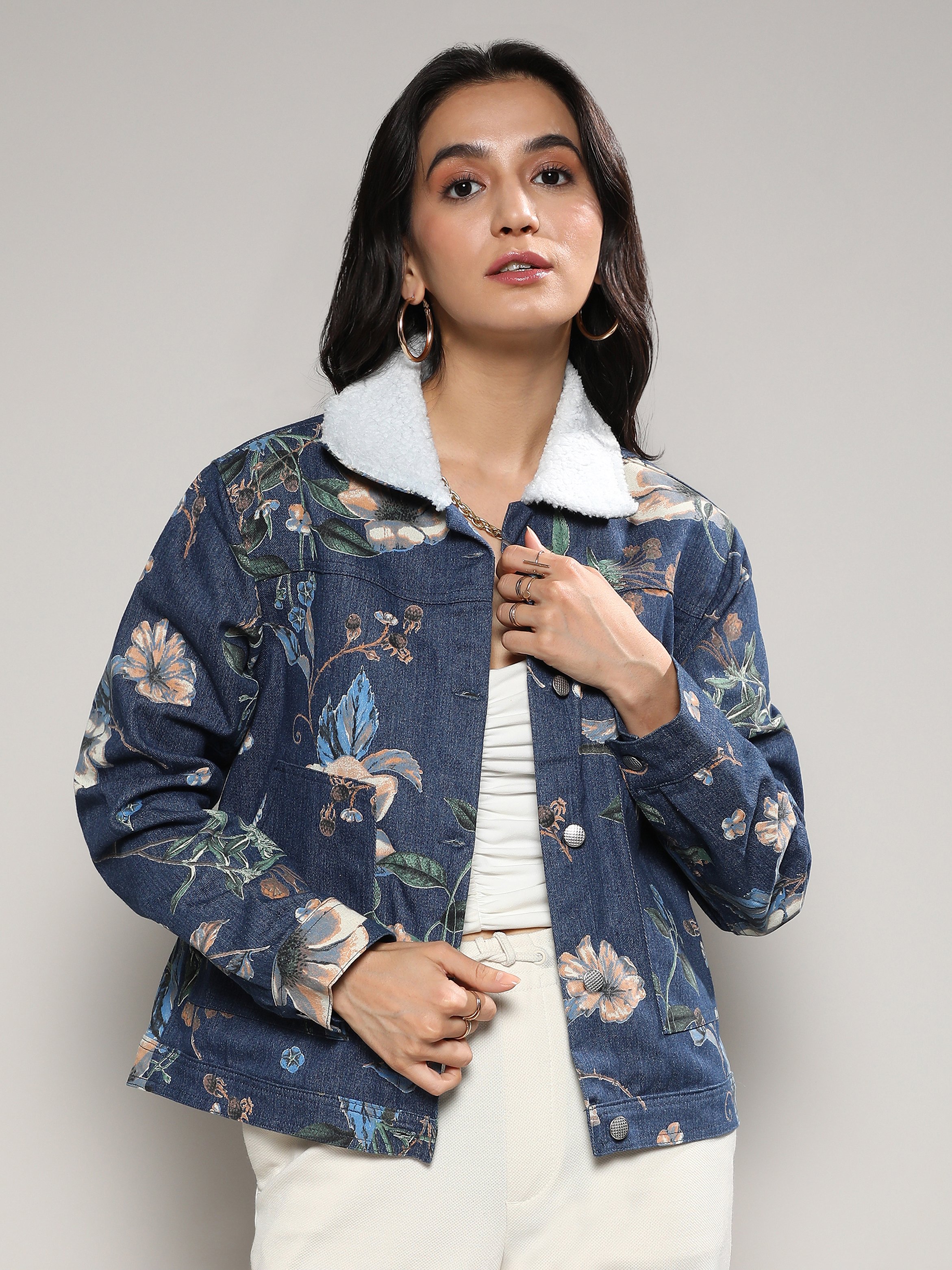 Blue Floral Denim Jacket
