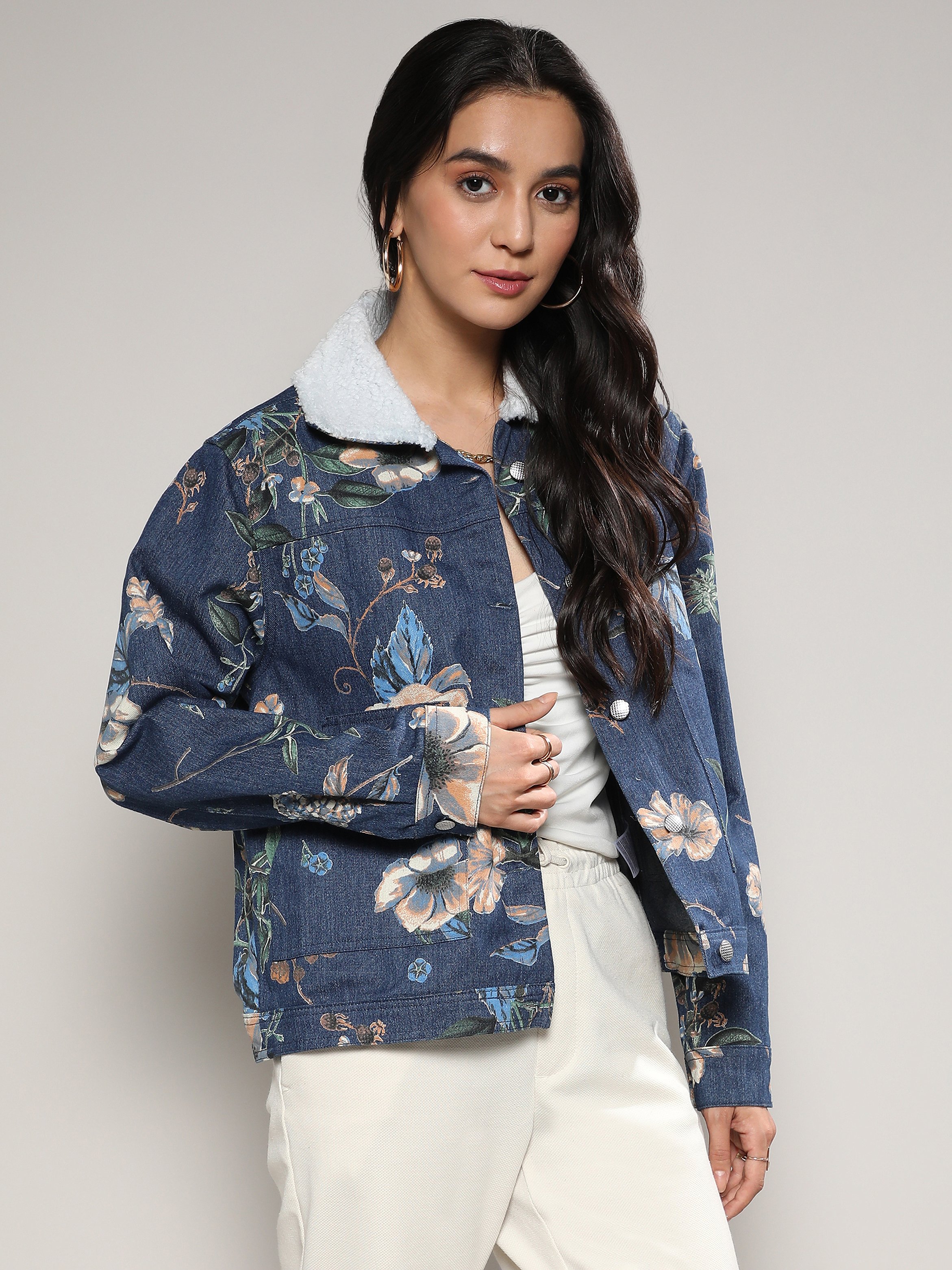 Blue Floral Denim Jacket