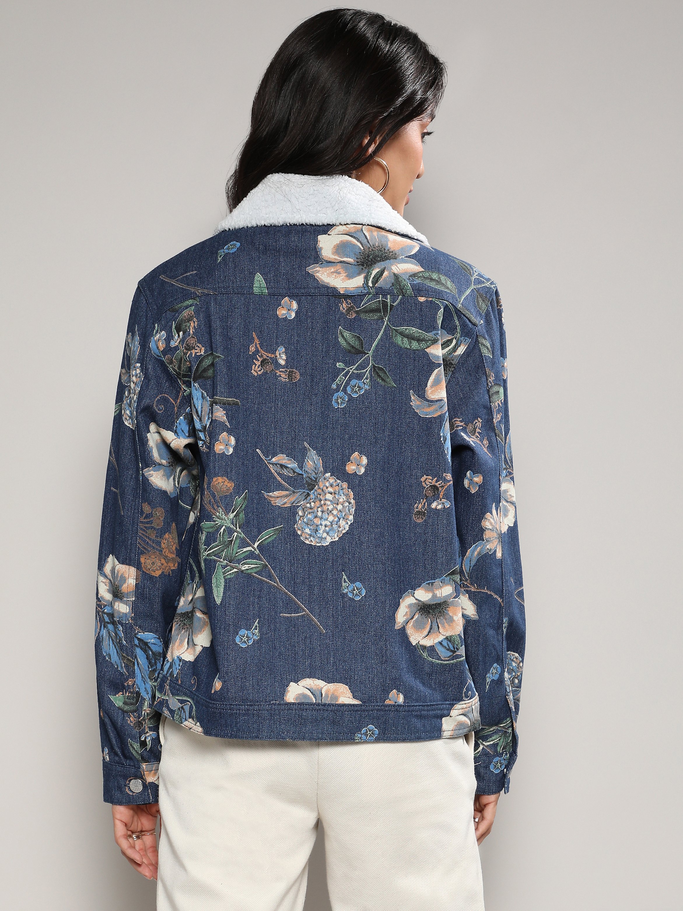 Blue Floral Denim Jacket