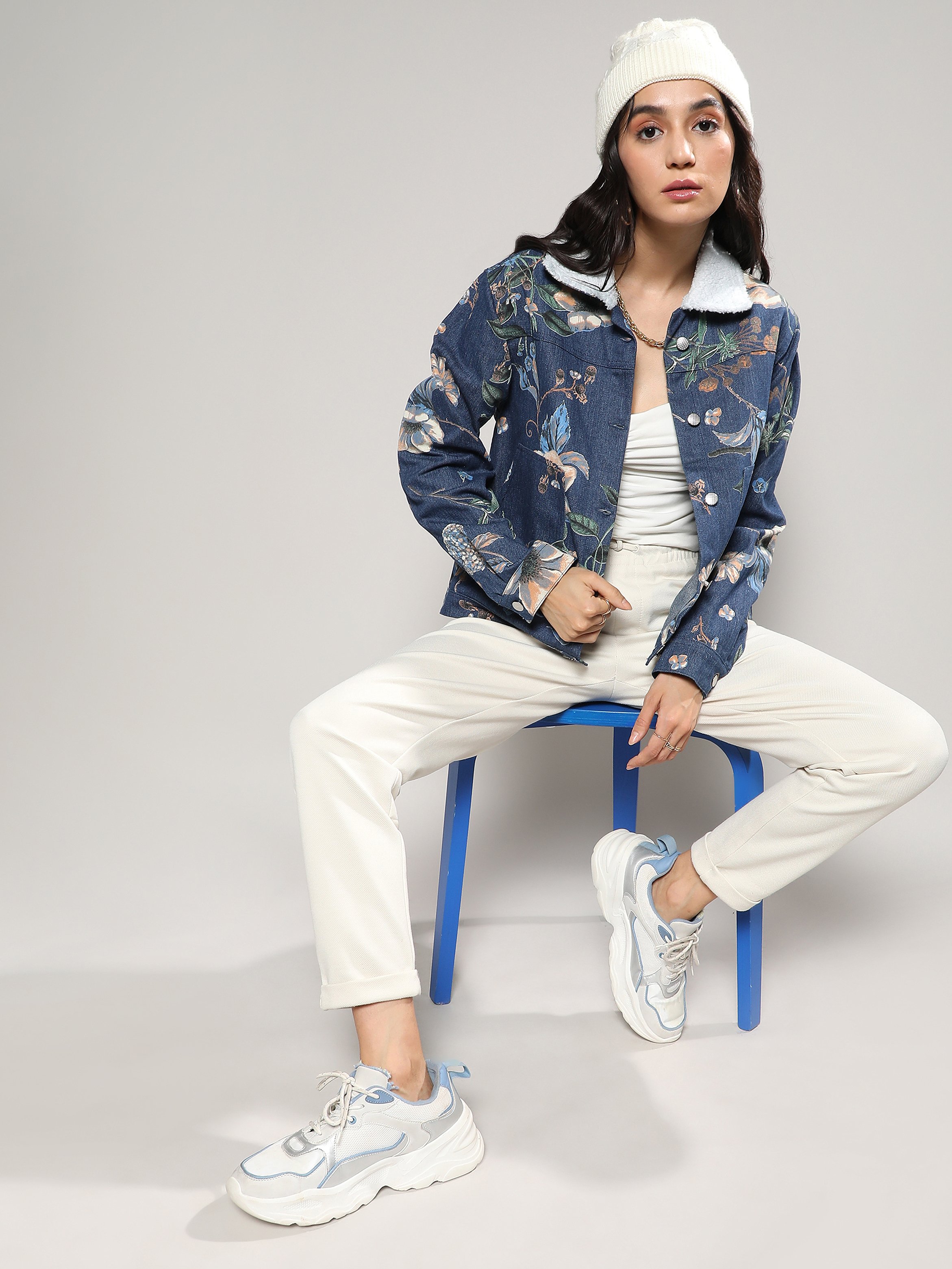 Blue Floral Denim Jacket