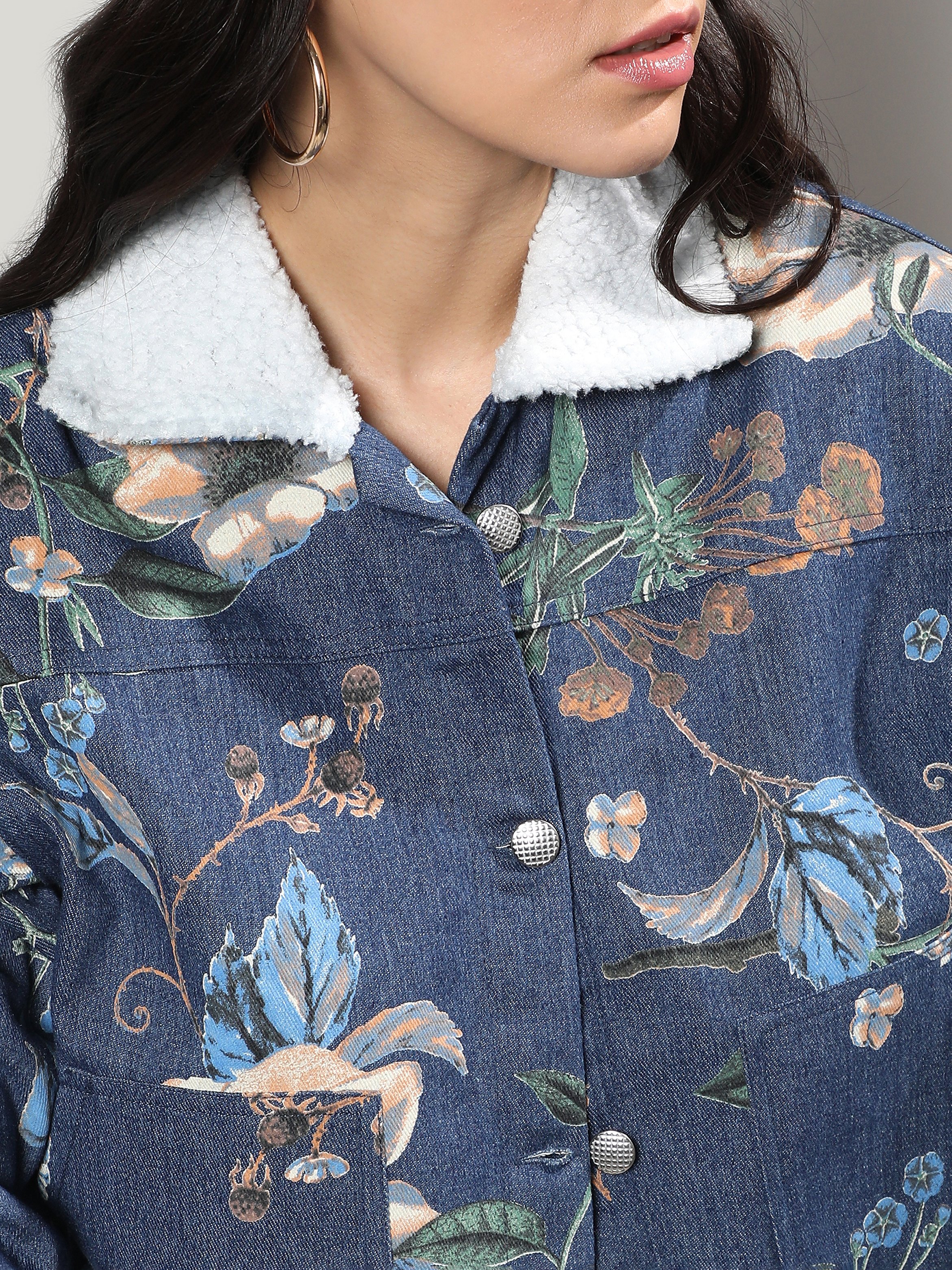 Blue Floral Denim Jacket