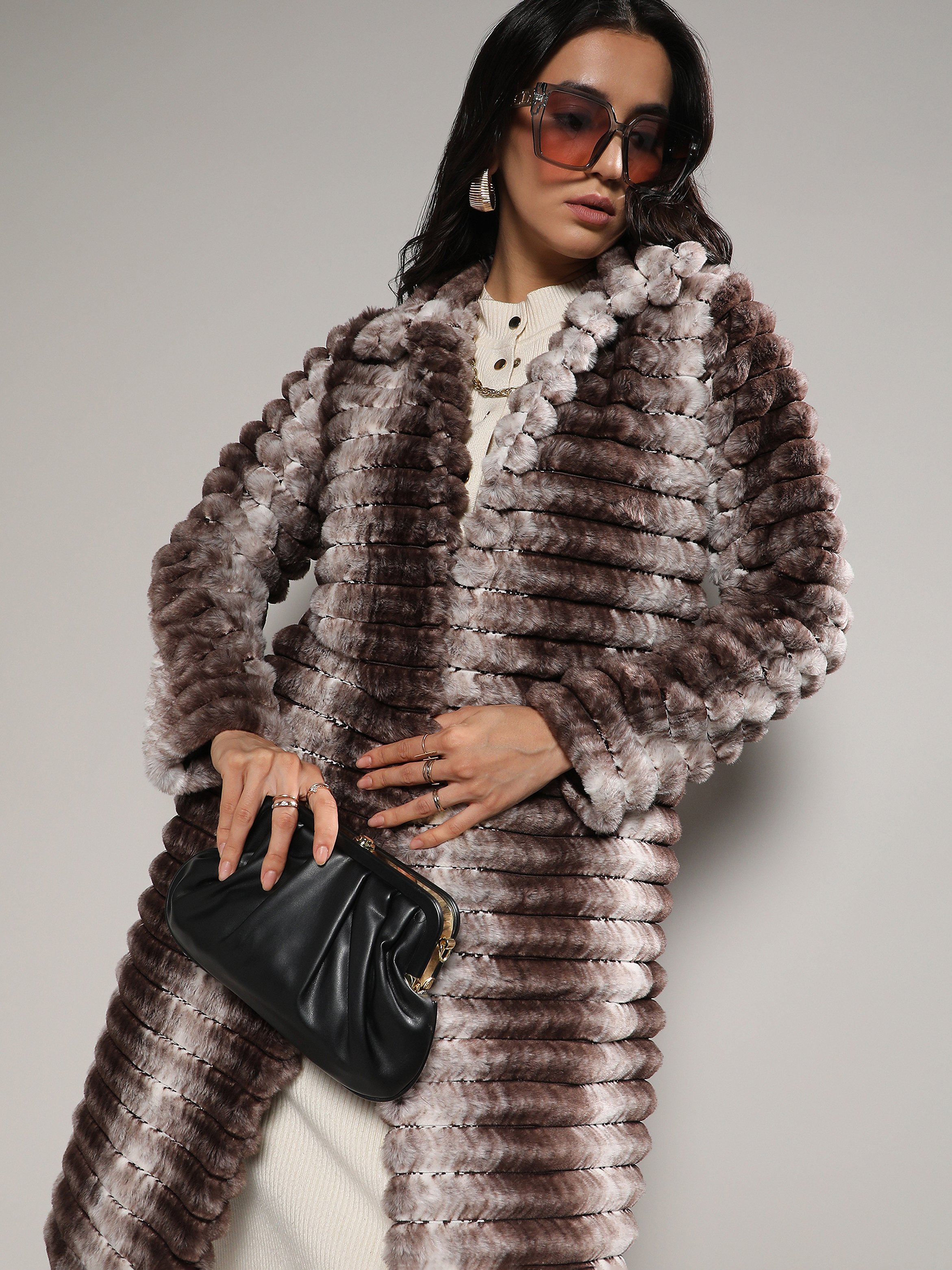Ombre Ripple Faux Fur Coat