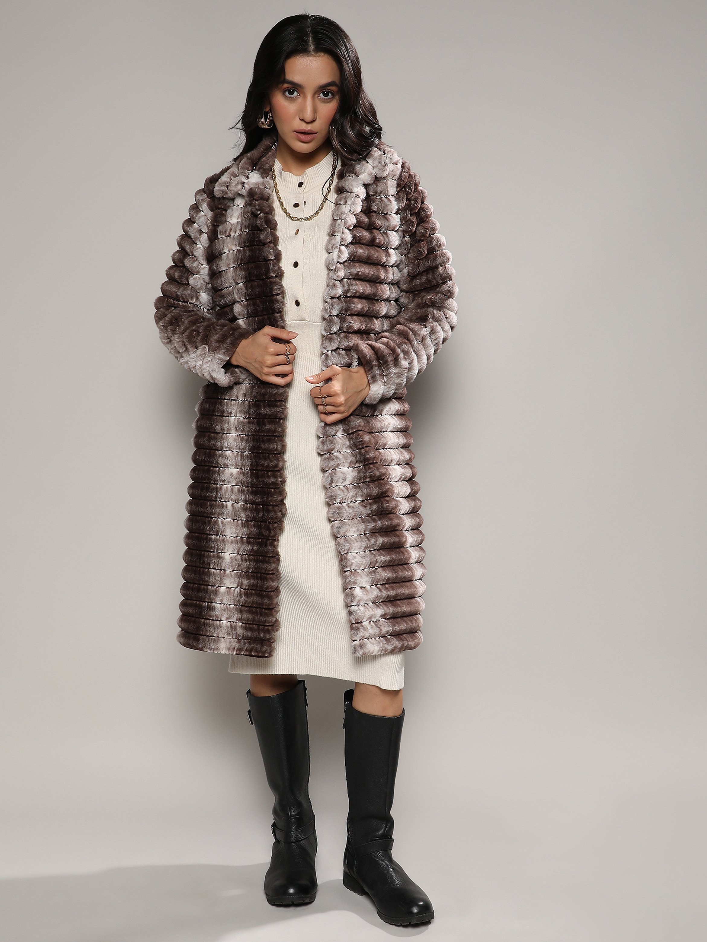 Ombre Ripple Faux Fur Coat