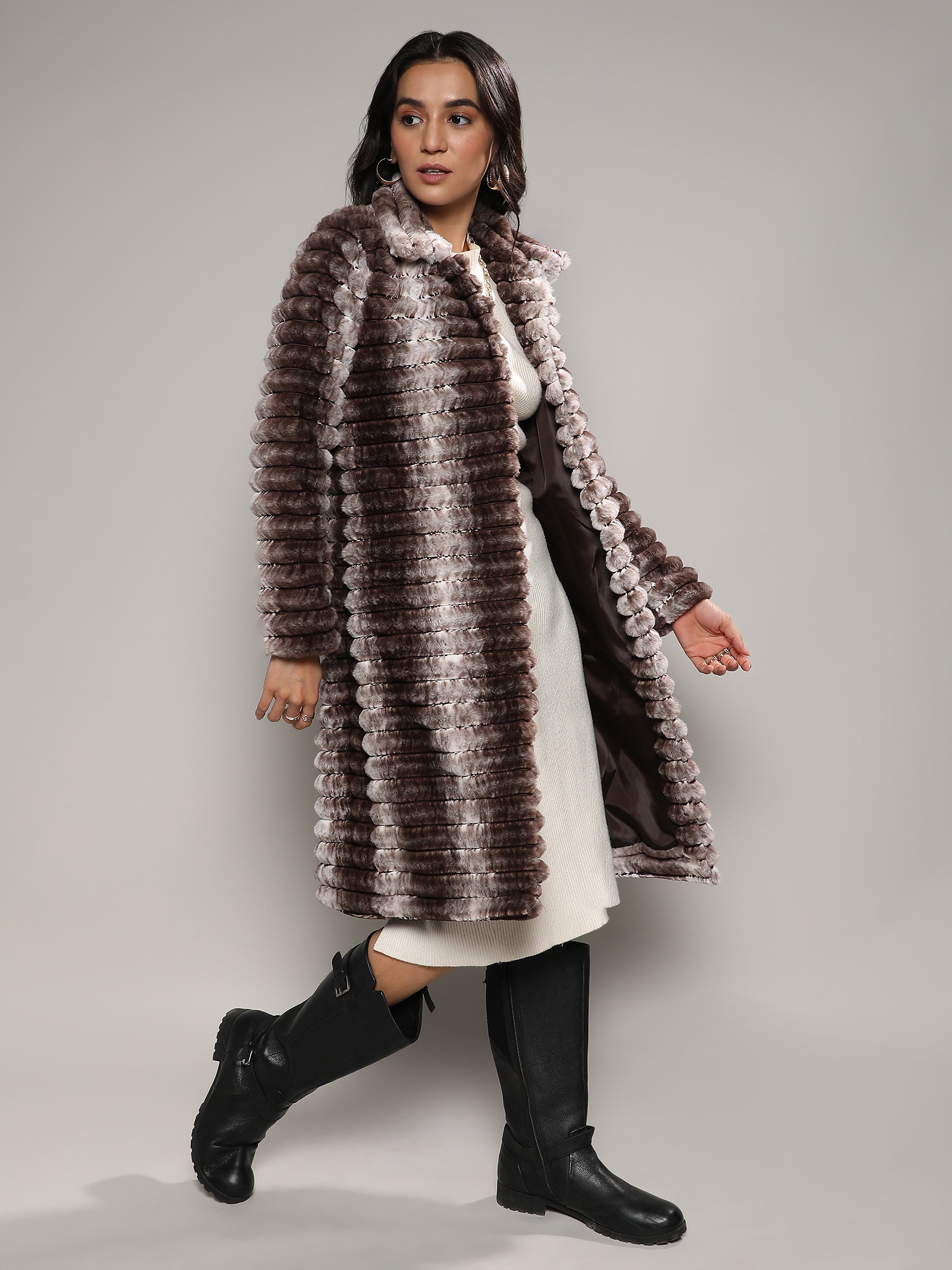Ombre Ripple Faux Fur Coat