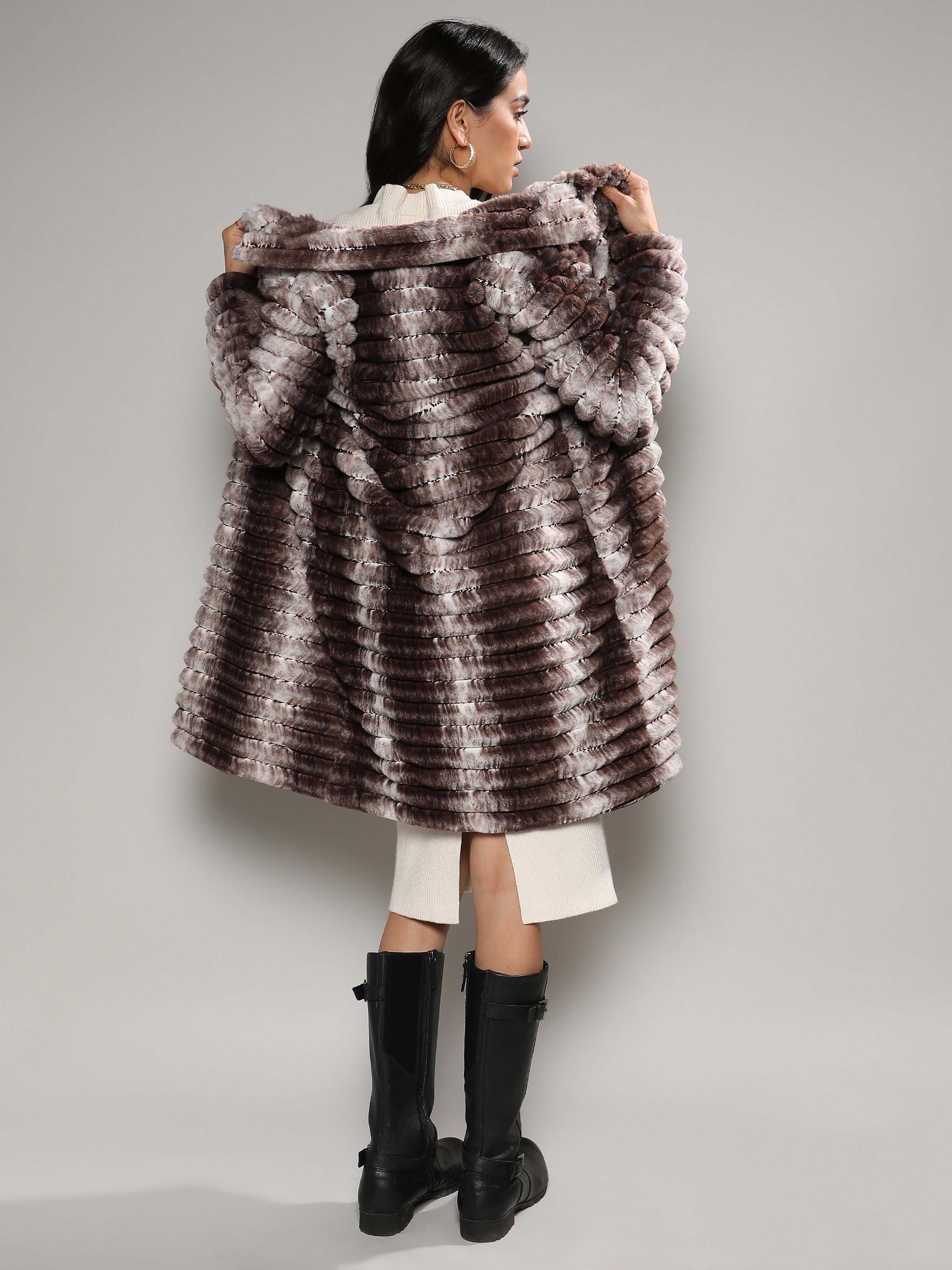 Ombre Ripple Faux Fur Coat