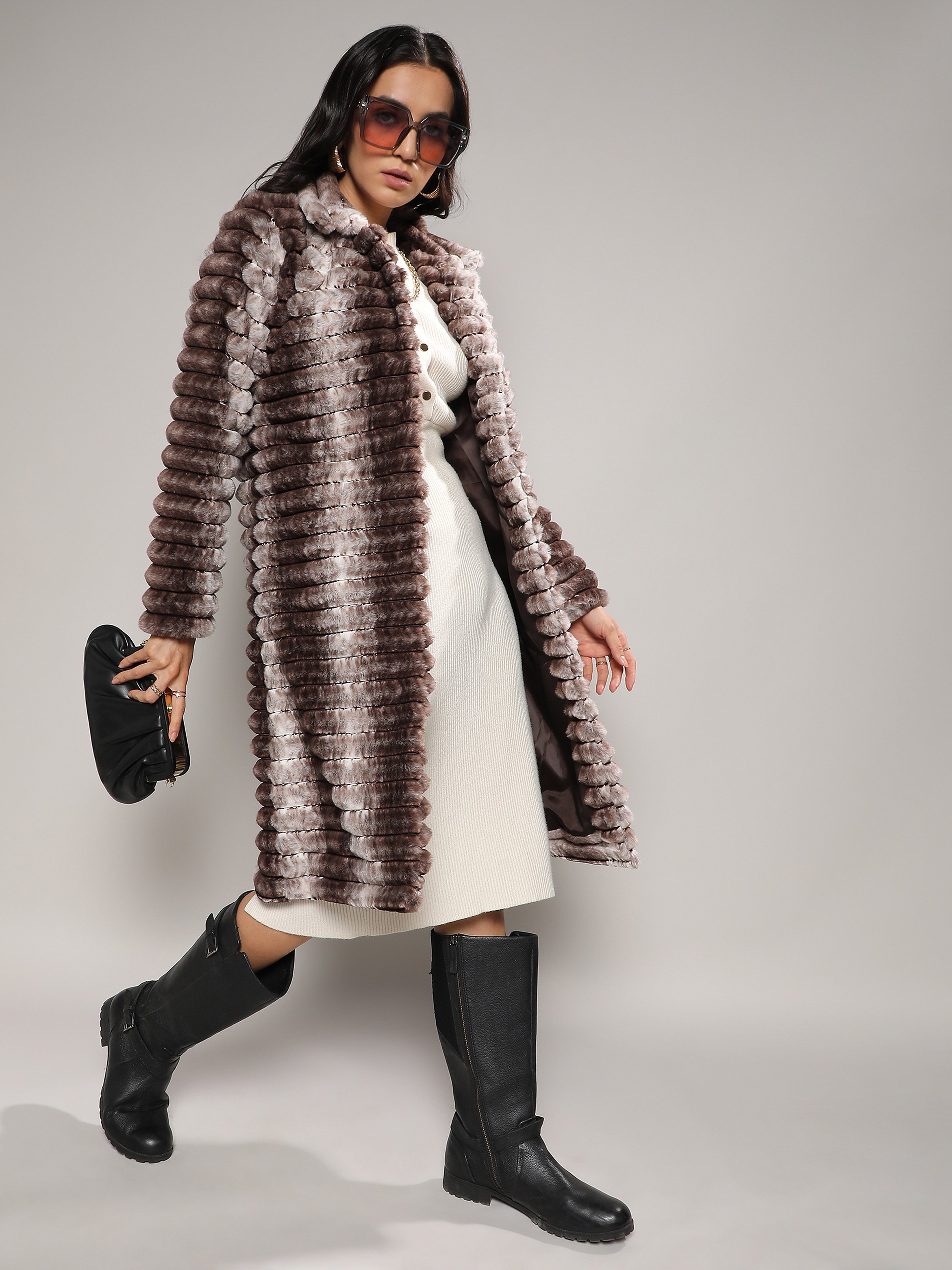 Ombre Ripple Faux Fur Coat