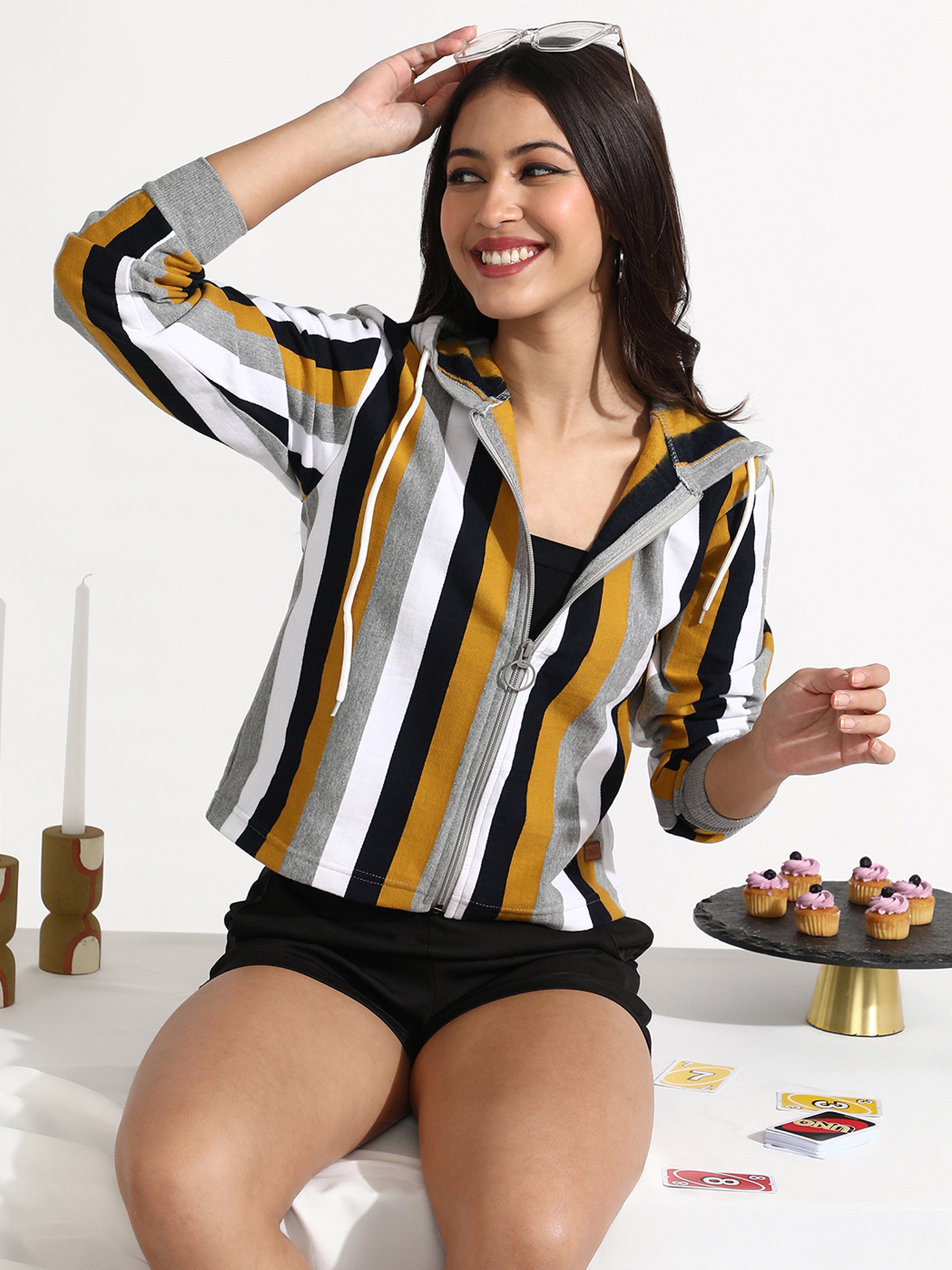 Striped Regular Fit Zip-Up Hoodie