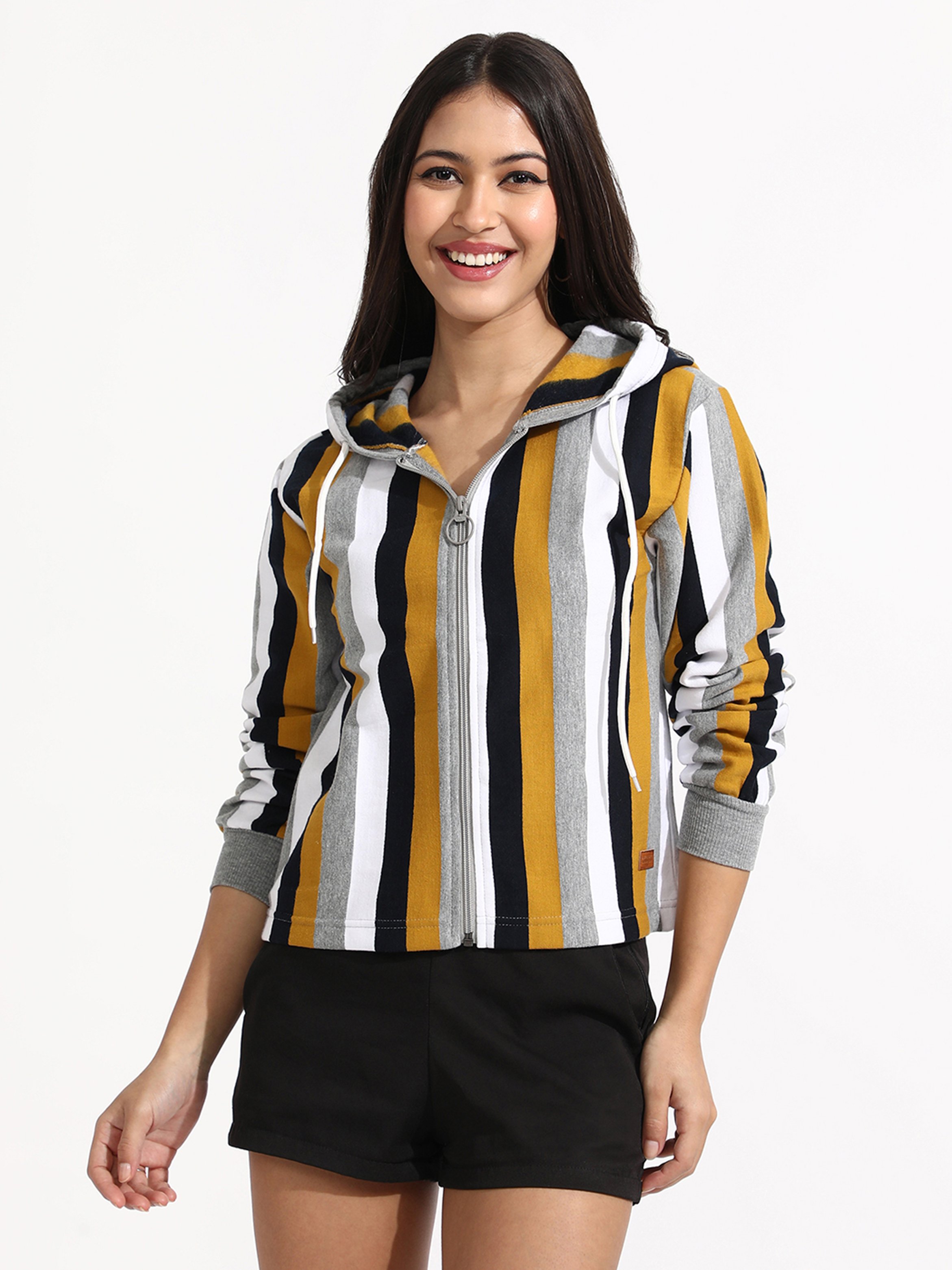 Striped Regular Fit Zip-Up Hoodie