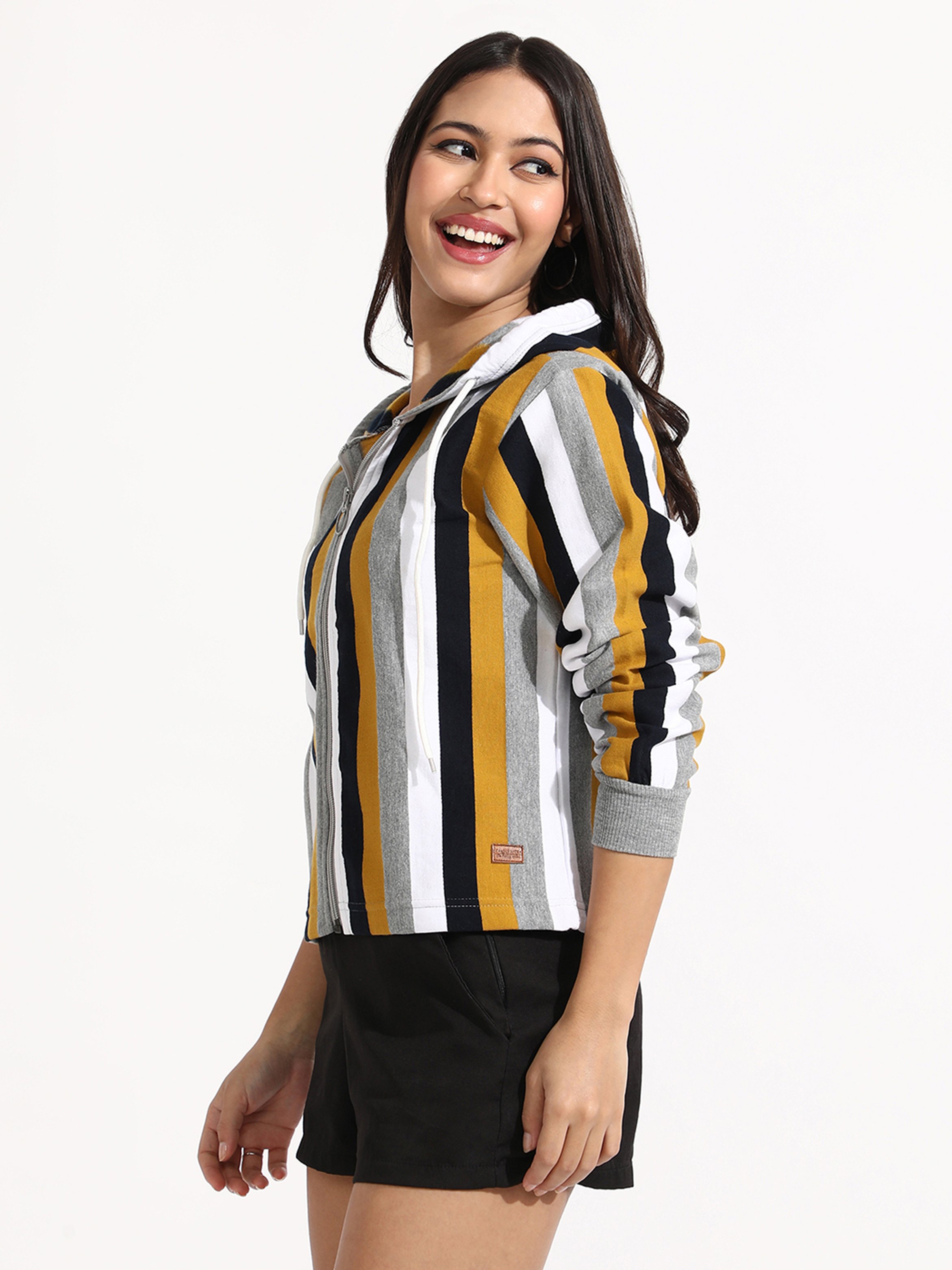 Striped Regular Fit Zip-Up Hoodie